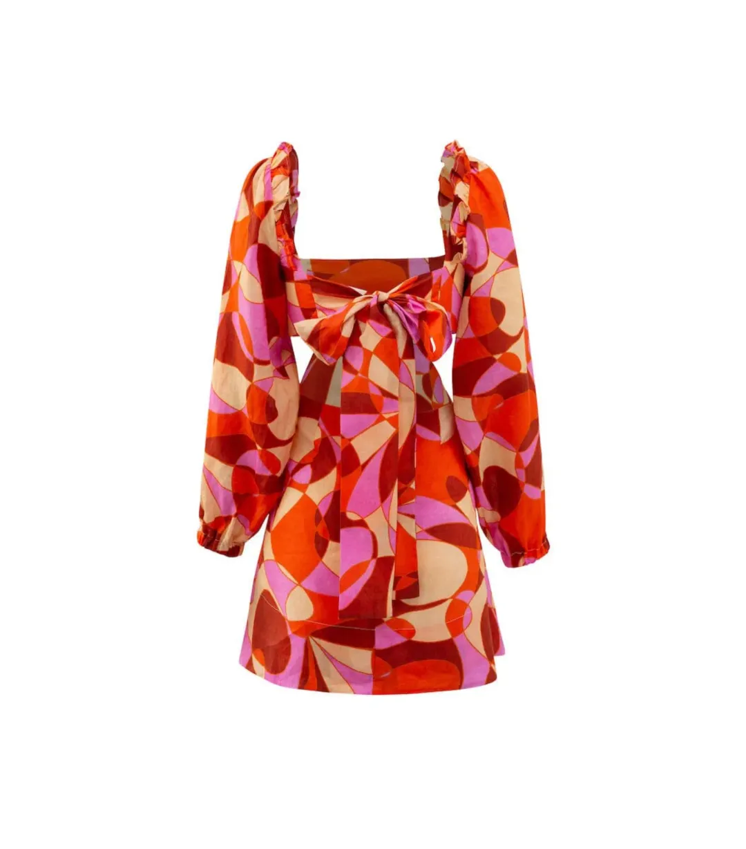 Sofia The Label Goldie Cut Out Mini Dress Retro Print Size AU 8 for rent on The Volte - main image