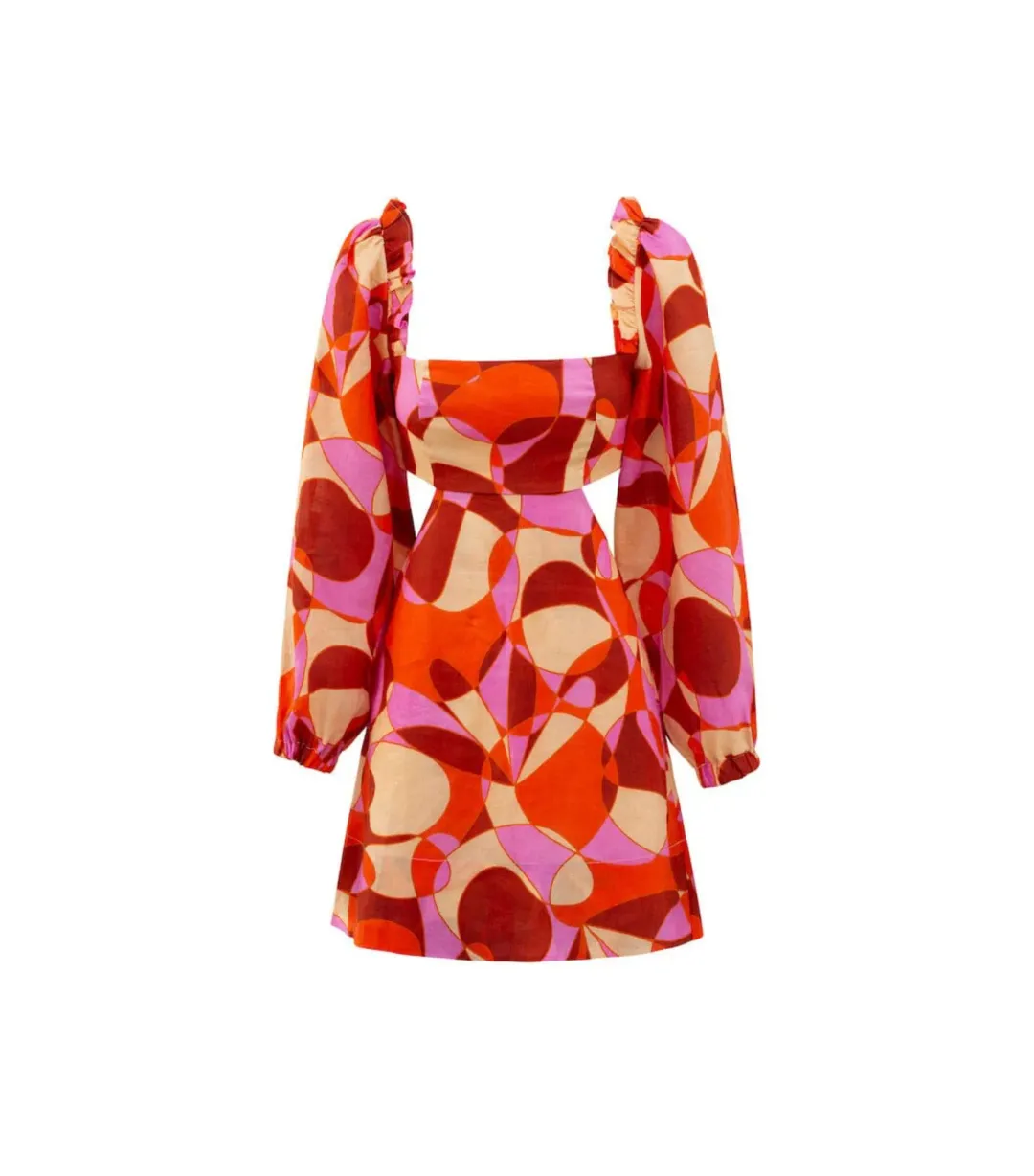 Sofia The Label Goldie Cut Out Mini Dress Retro Print Size AU 8 for rent on The Volte - main image