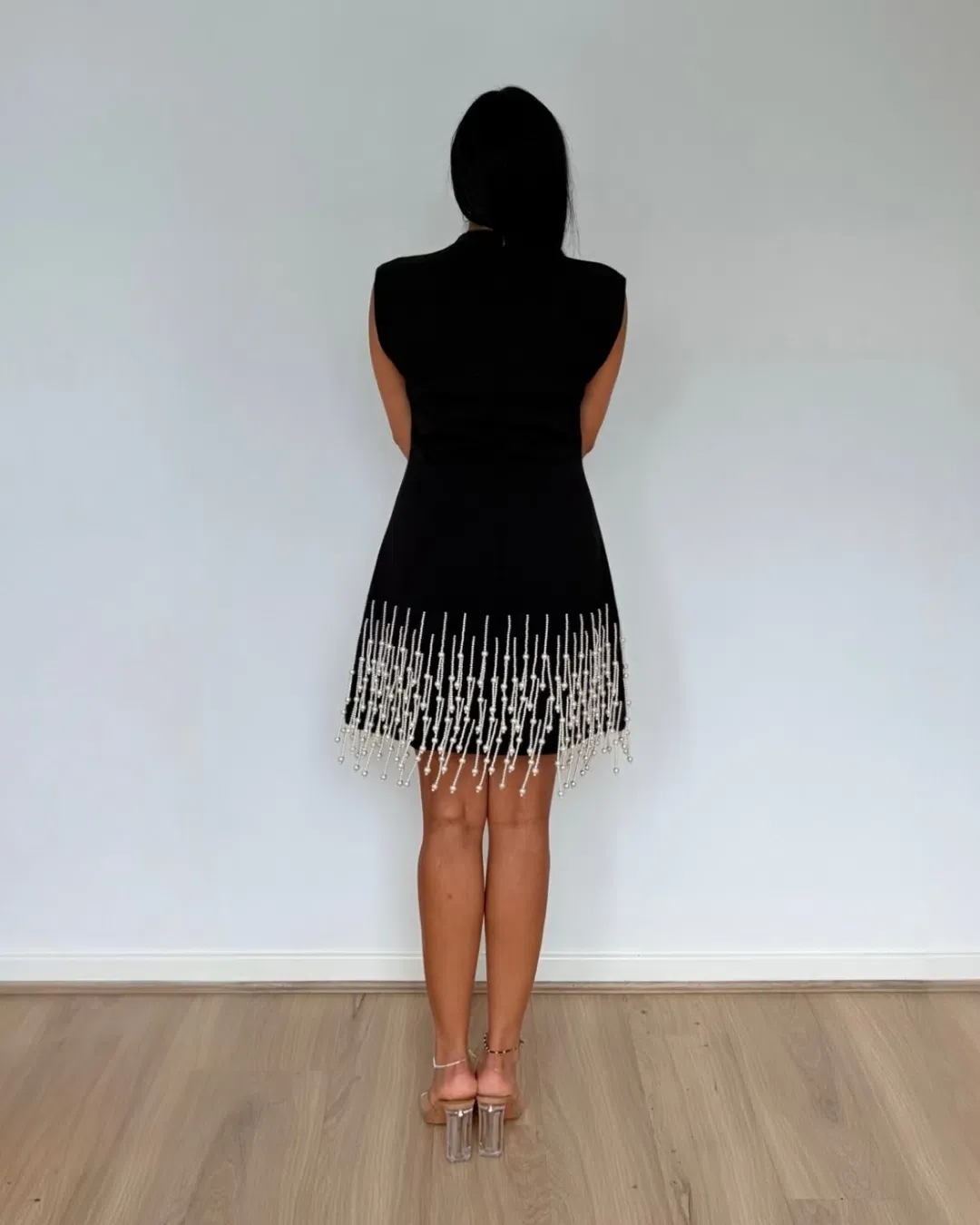 Odd Muse Pearl Drop Sleeveless Mini Dress Black Size M for rent on The Volte - main image