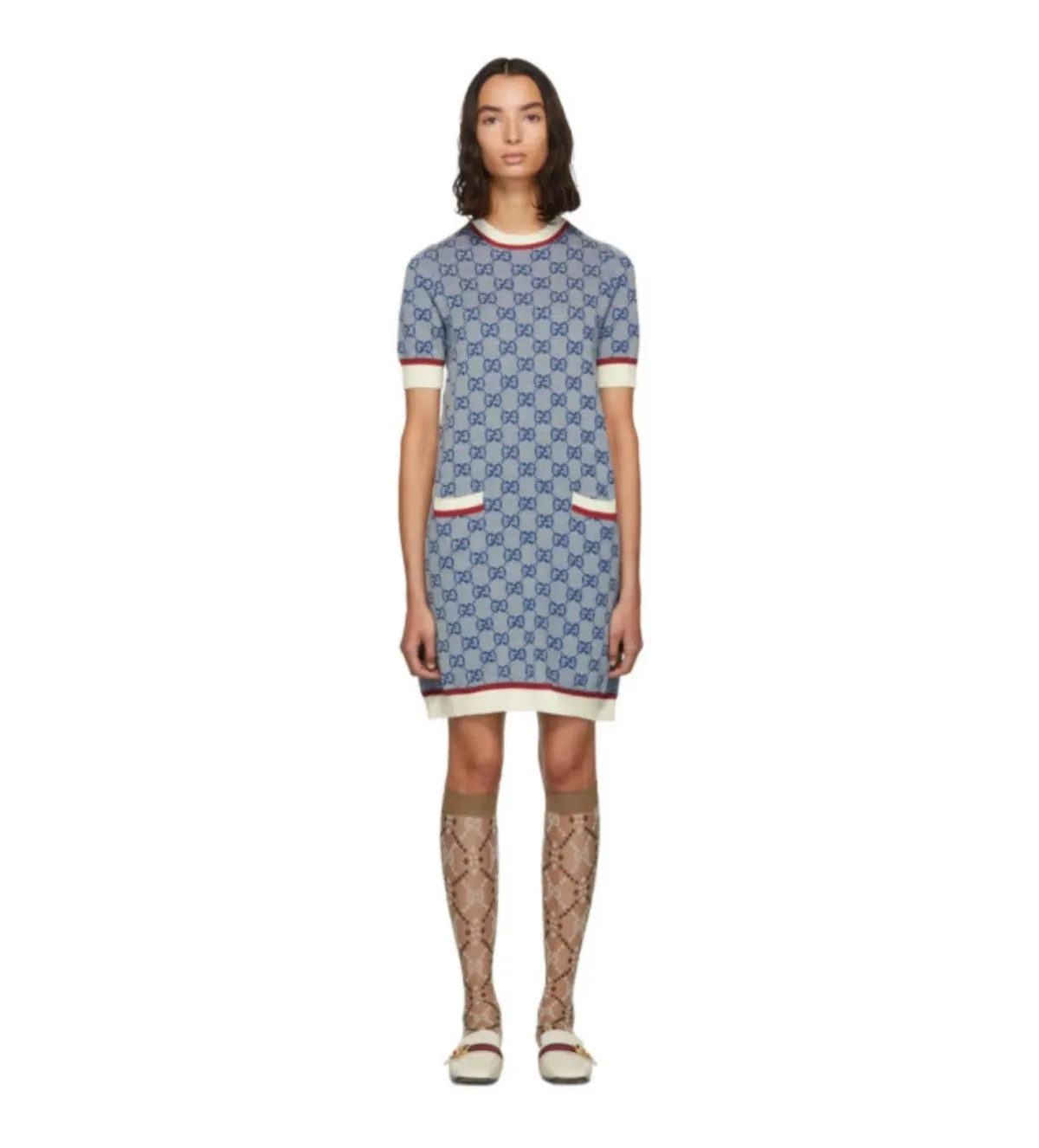 Dolce & Gabbana Blue Knit GG Mini Dress Printed Size 10 for rent on The Volte - main image