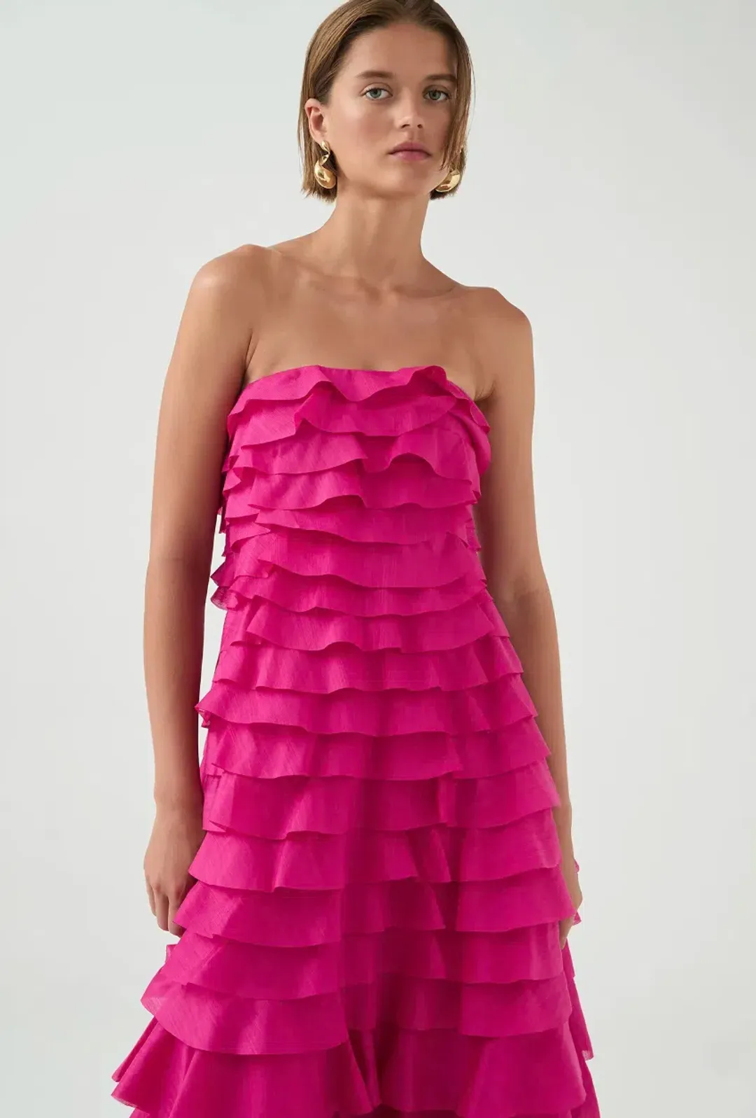 Aje Fleur Pleated Gown Magenta Size 10 for rent on The Volte - main image