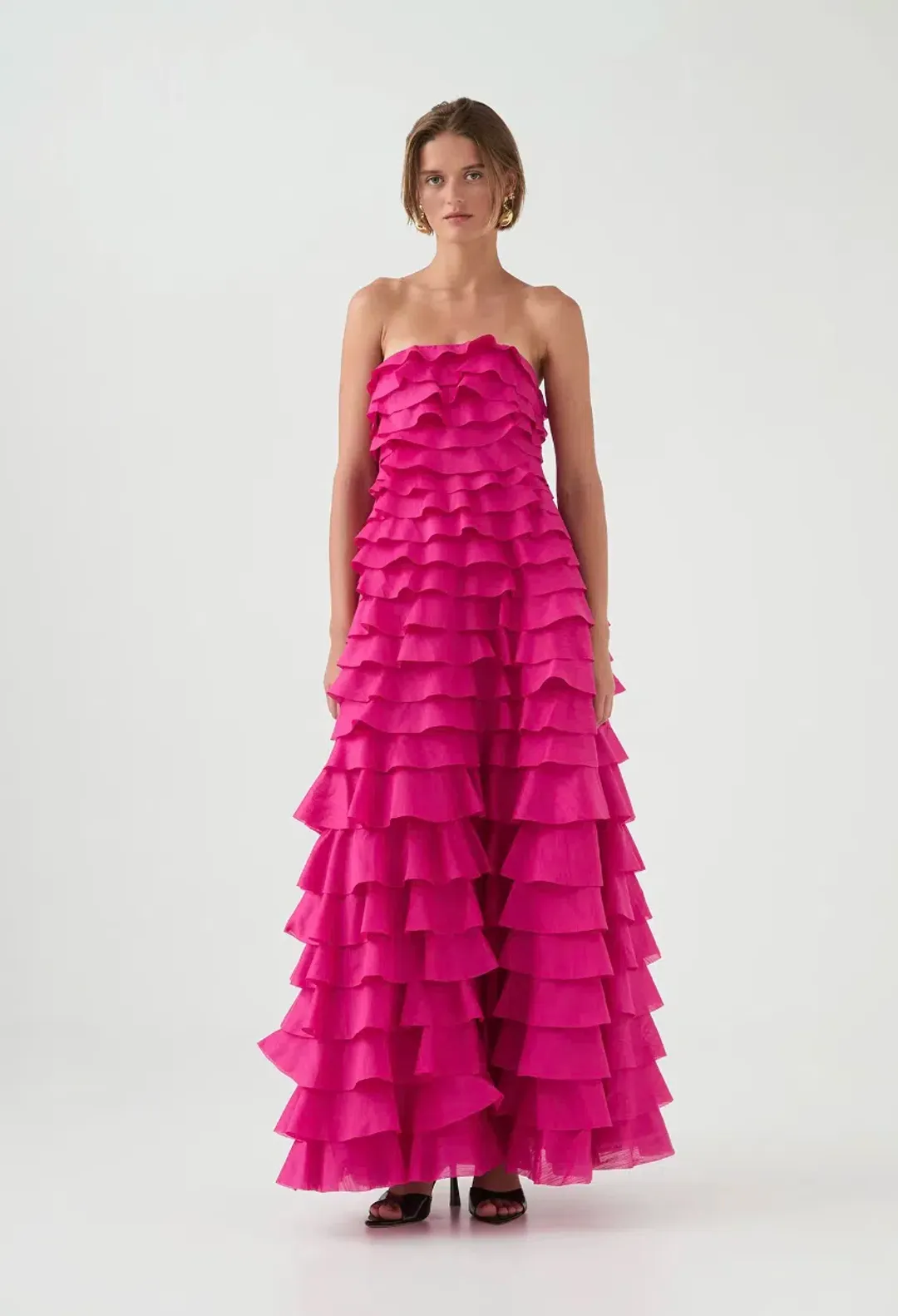 Aje Fleur Pleated Gown Magenta Size 10 for rent on The Volte - main image