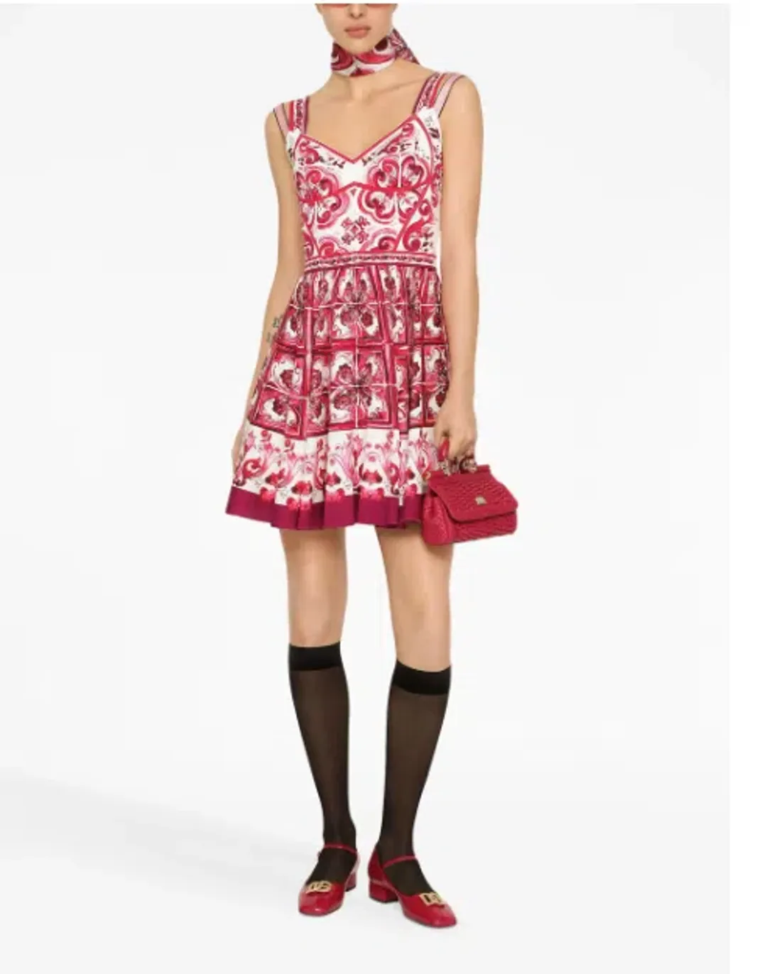 Dolce & Gabbana Majolica-print Sleeveless Bustier Mini Dress In Fucsia Size 8 With Majolica Print Headband for rent on The Volte - main image