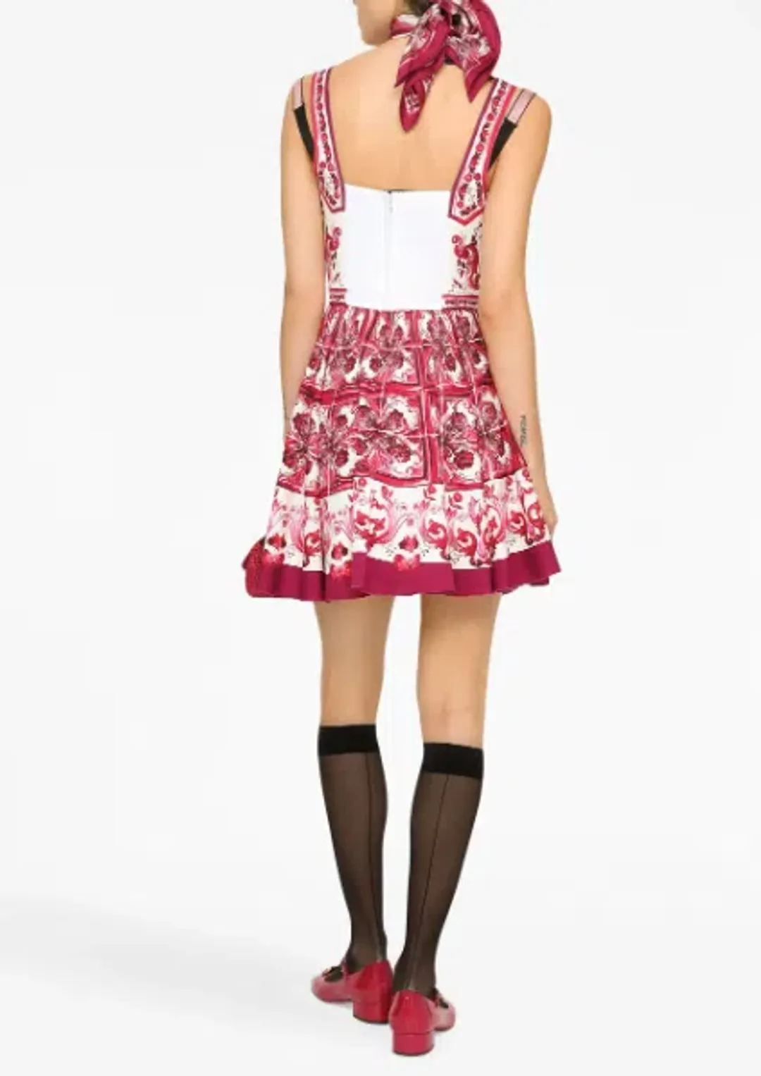 Dolce & Gabbana Majolica-print Sleeveless Bustier Mini Dress In Fucsia Size 8 With Majolica Print Headband for rent on The Volte - main image