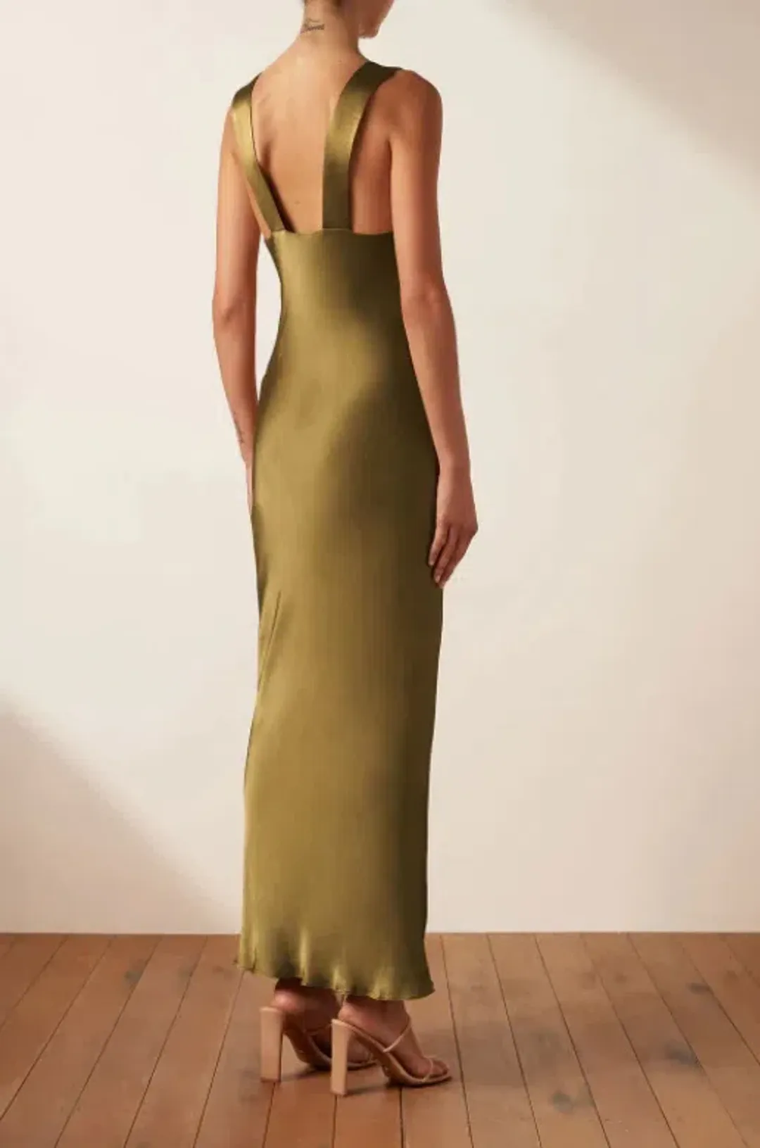 Shona Joy Giorgia Plunged Midi Dress in Olive Oil Size 10 for rent on The Volte - main image