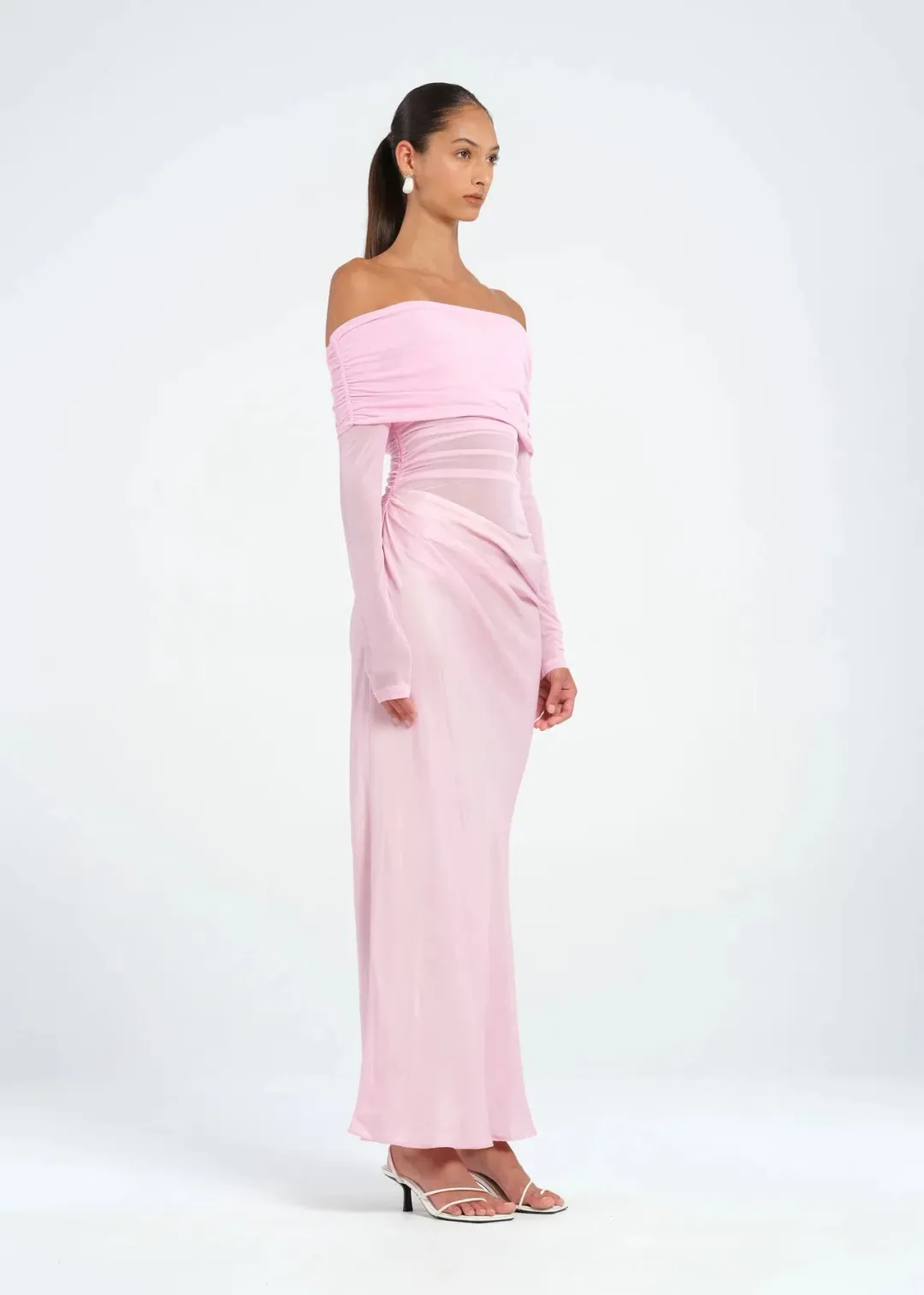Benni Yasmin Off Shoulder Maxi Dress Baby Pink Size 8 for rent on The Volte - main image