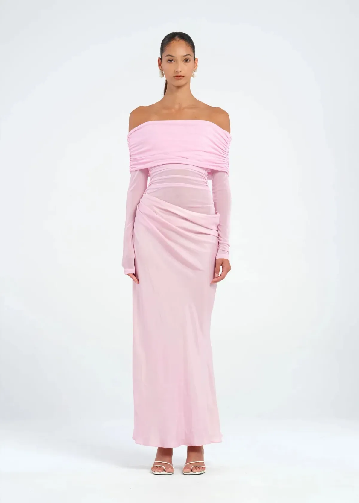 Benni Yasmin Off Shoulder Maxi Dress Baby Pink Size 10 for rent on The Volte - main image
