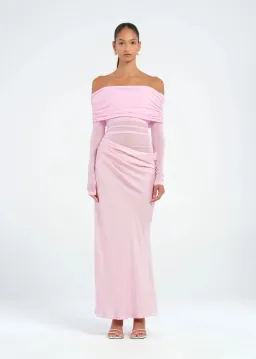 Benni Yasmin Off Shoulder Maxi Dress Baby Pink Size 10 for rent on The Volte - image 1