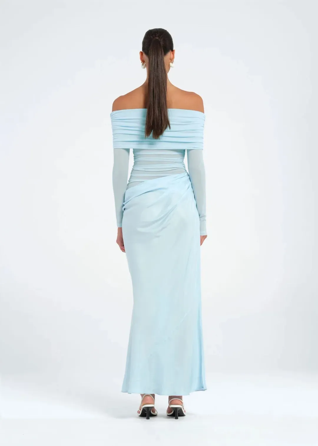 Benni Yasmin Off Shoulder Maxi Dress Baby Blue Size 8 for rent on The Volte - main image