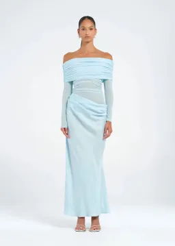 Benni Yasmin Off Shoulder Maxi Dress Baby Blue Size AU 10 for rent on The Volte - image 1