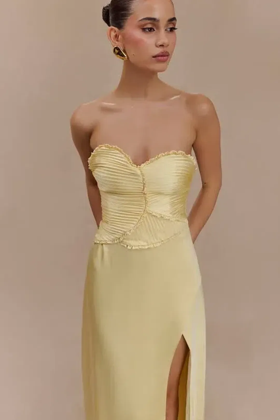 Meshki Larissa Dress Lemon Yellow Size 6 for rent on The Volte - main image