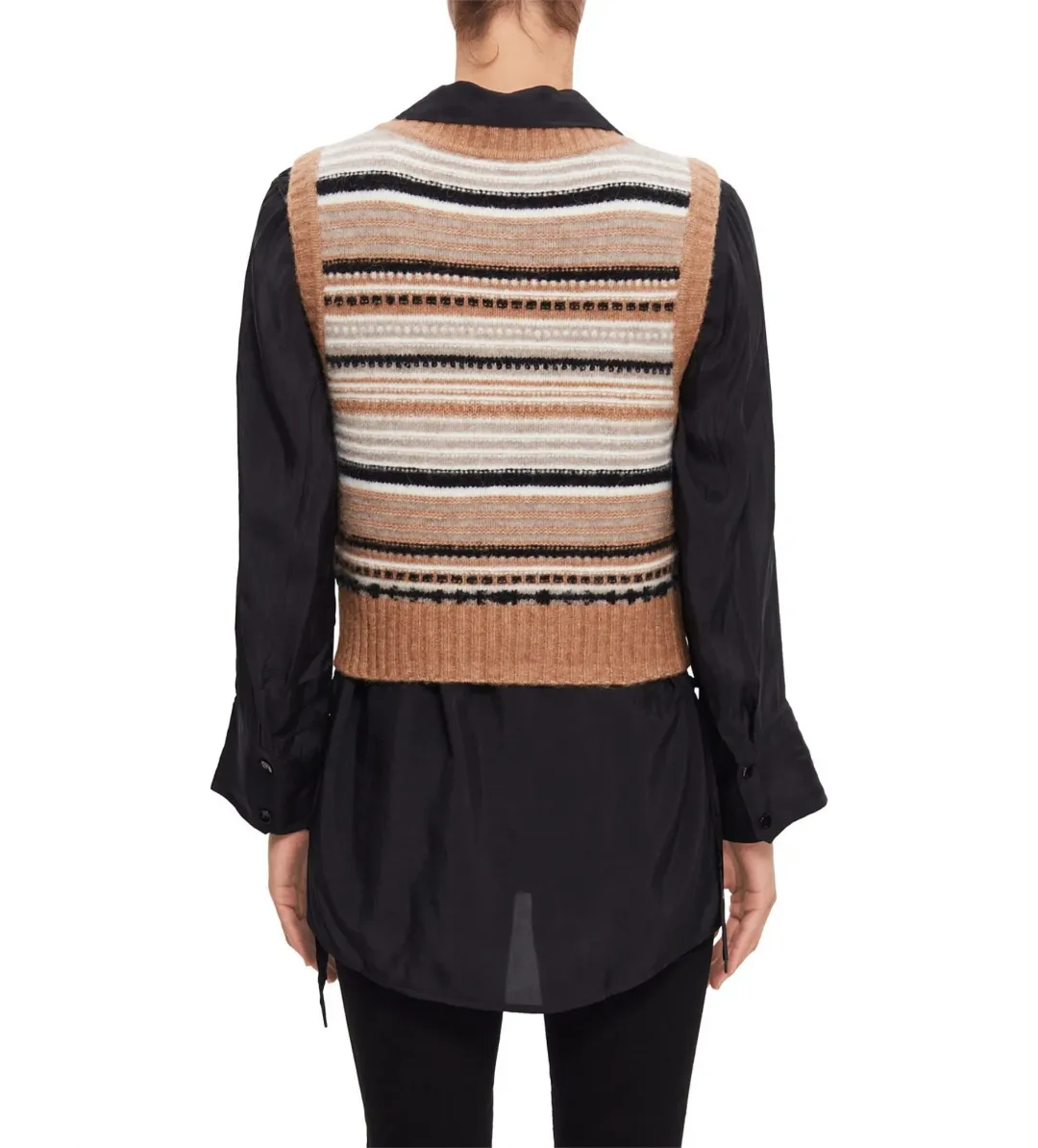 Ganni V-Neck Soft Wool Stripe Sleeveless Vest Size L/ AU 12 for rent on The Volte - main image