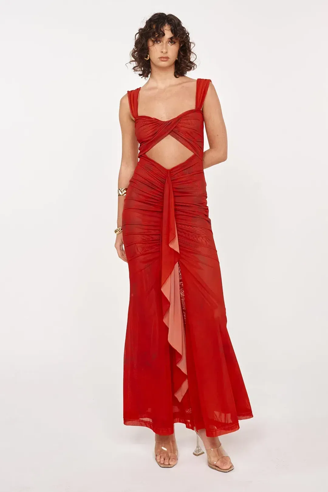 She is OLLÁ Imogen Maxi in Cherry Red Size 6 for rent on The Volte - main image