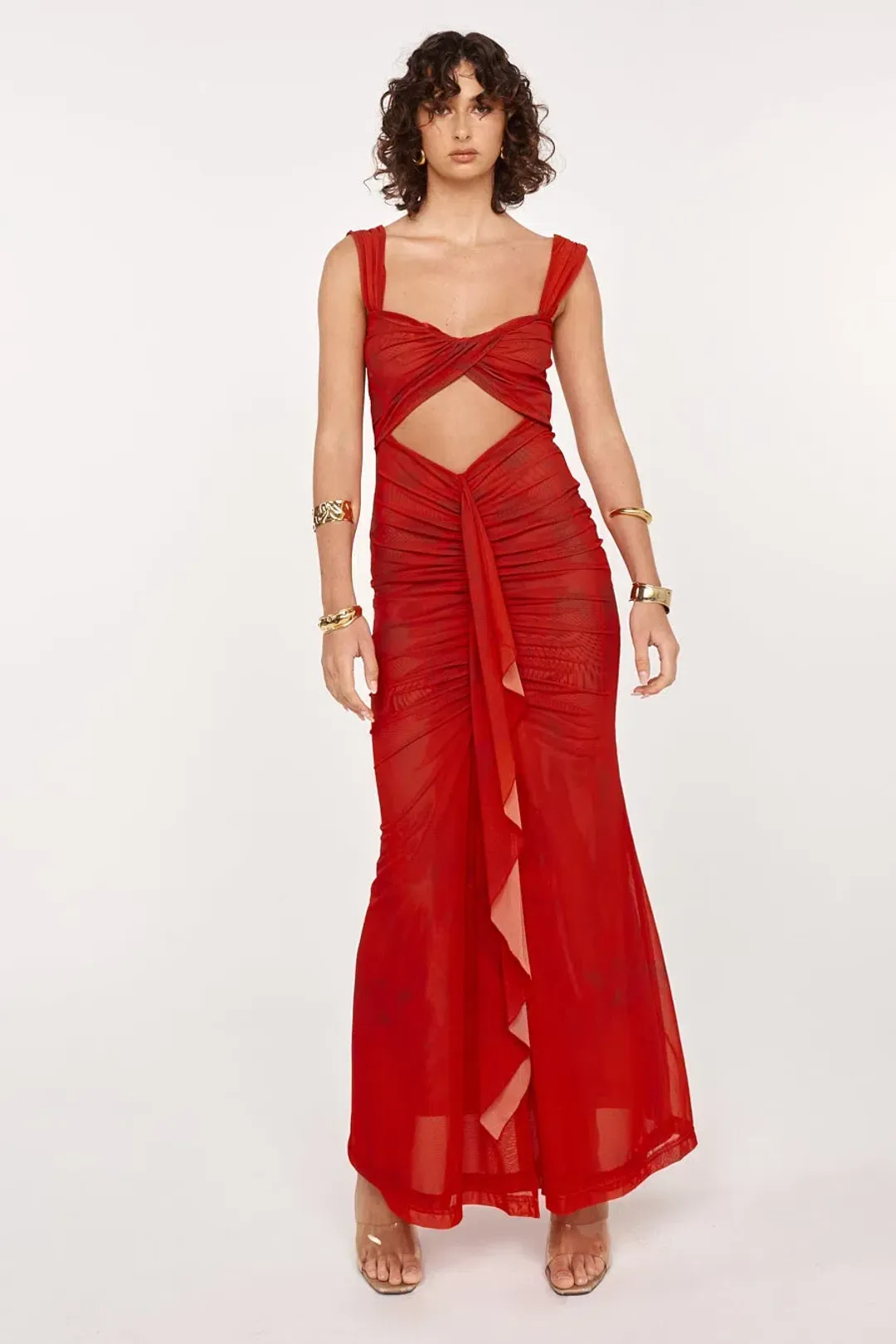 She is OLLÁ Imogen Maxi in Cherry Red Size 6 for rent on The Volte - main image