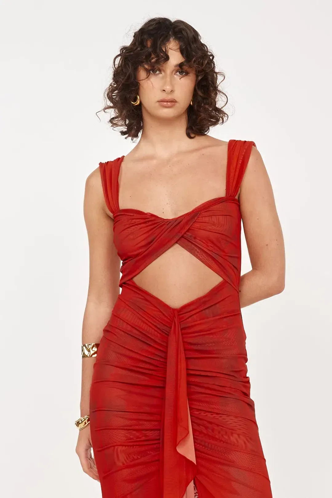 She is OLLÁ Imogen Maxi in Cherry Red Size 6 for rent on The Volte - main image