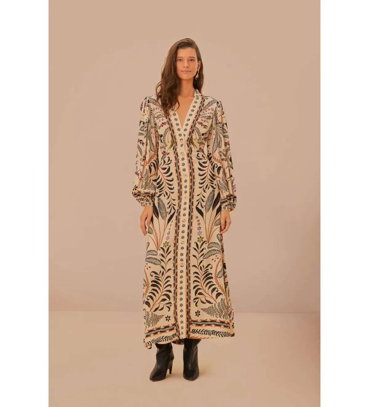 Farm Rio Sand Classic Nature Maxi Dress in Beige Size L/ AU 16 - Image 1