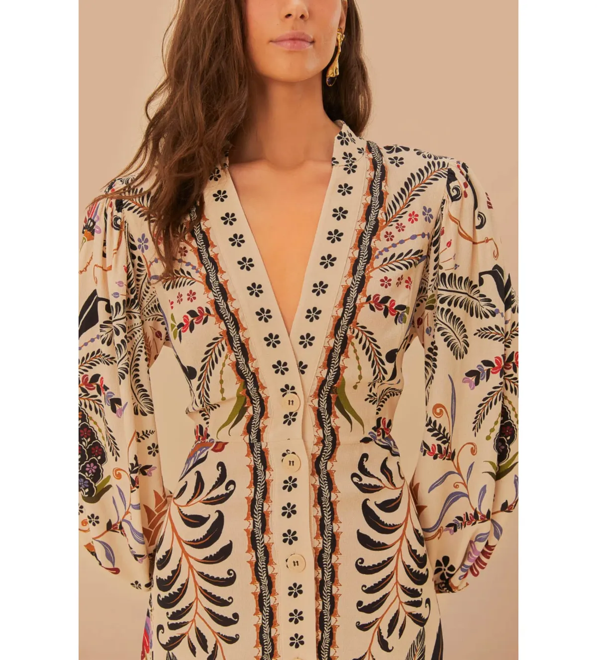 Farm Rio Sand Classic Nature Maxi Dress in Beige Size L/ AU 16 - Image 3