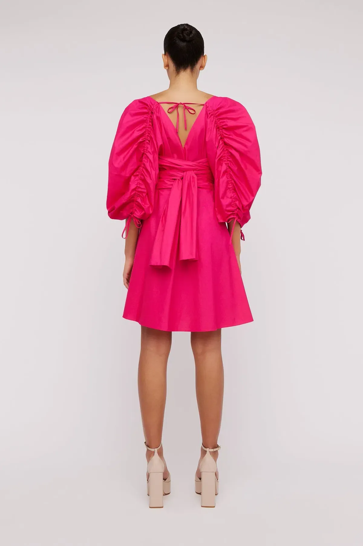 Scanlan Theodore Parachute Gather Sleeve Mini Dress Fuchsia Size 8 - Image 2