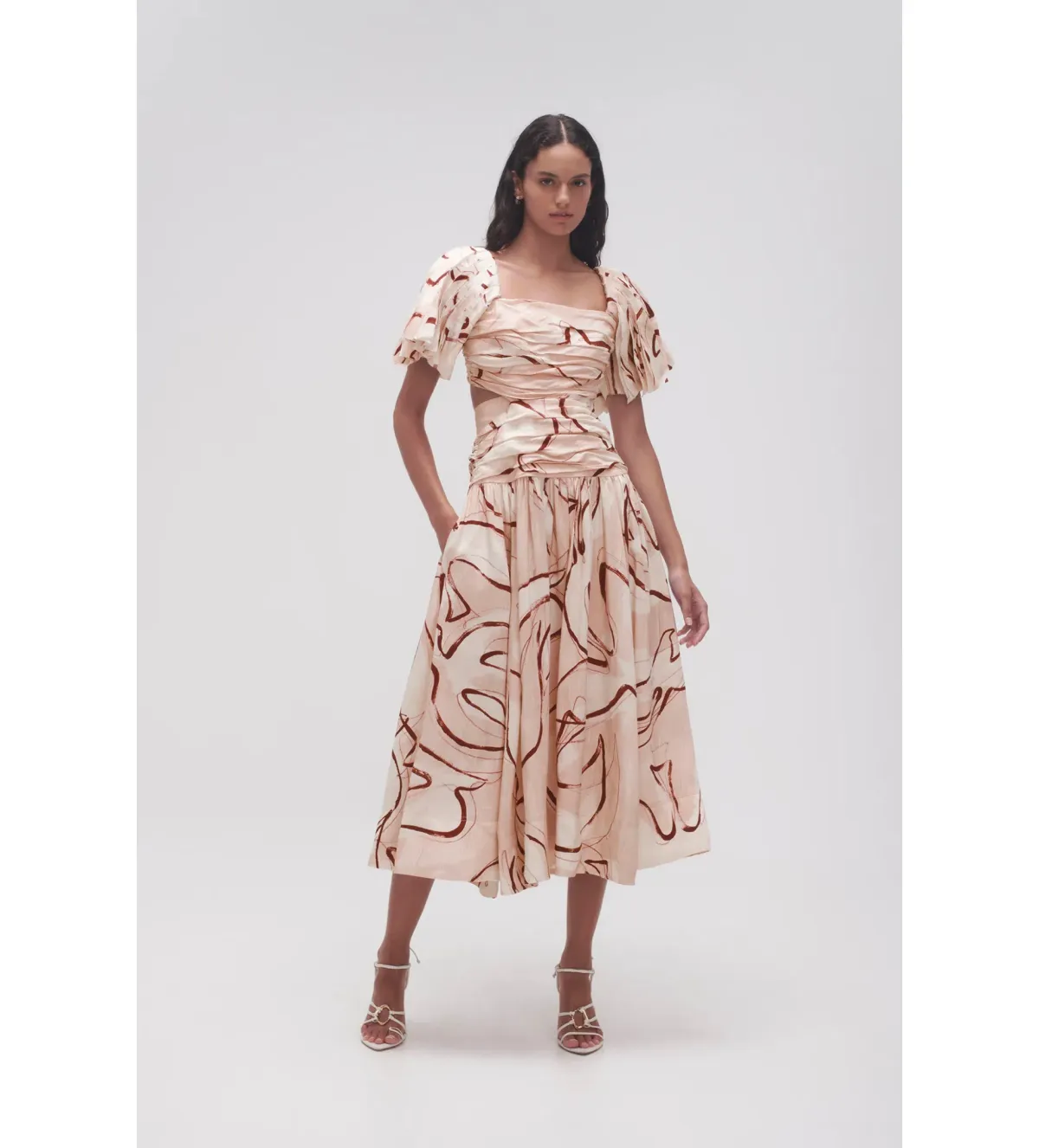 Aje Marianne Ruched Midi Dress Whimsical Dove Size 12 for rent on The Volte - main image