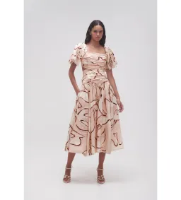 Aje Marianne Ruched Midi Dress Whimsical Dove Size 12 for rent on The Volte - image 1
