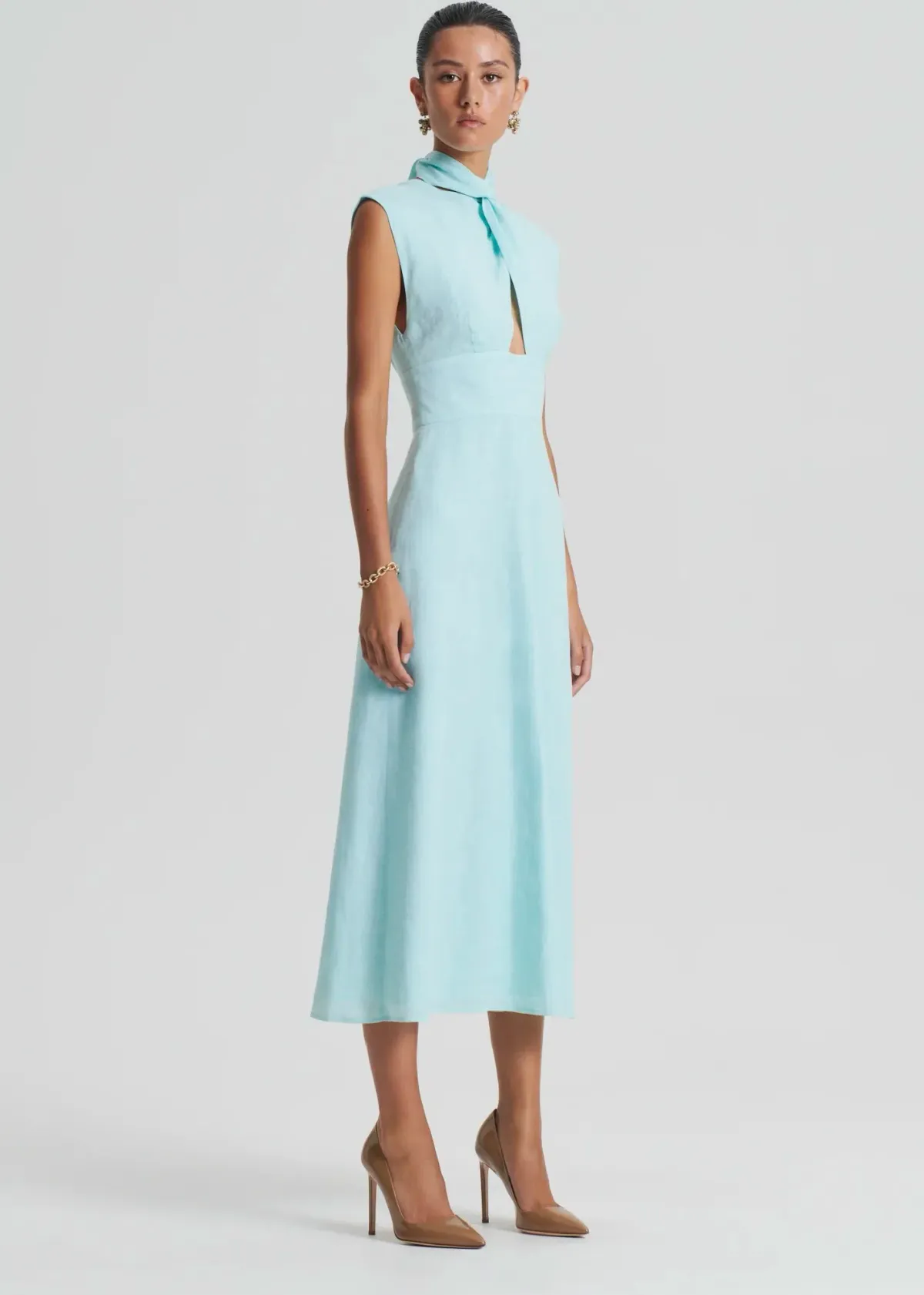 Scanlan Theodore Italian Linen Turban Twist Dress in Turquoise Size 8 - Image 2