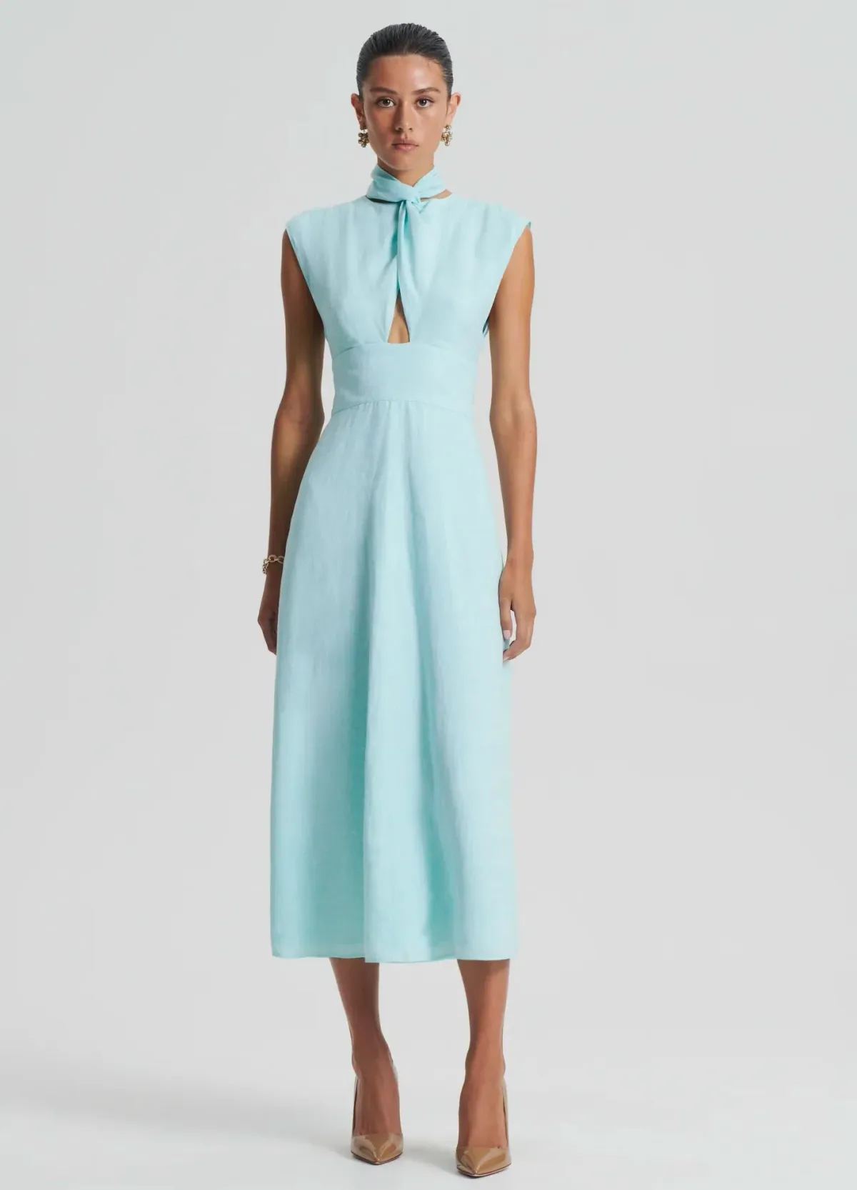 Scanlan Theodore Italian Linen Turban Twist Dress in Turquoise Size 8 - Image 1