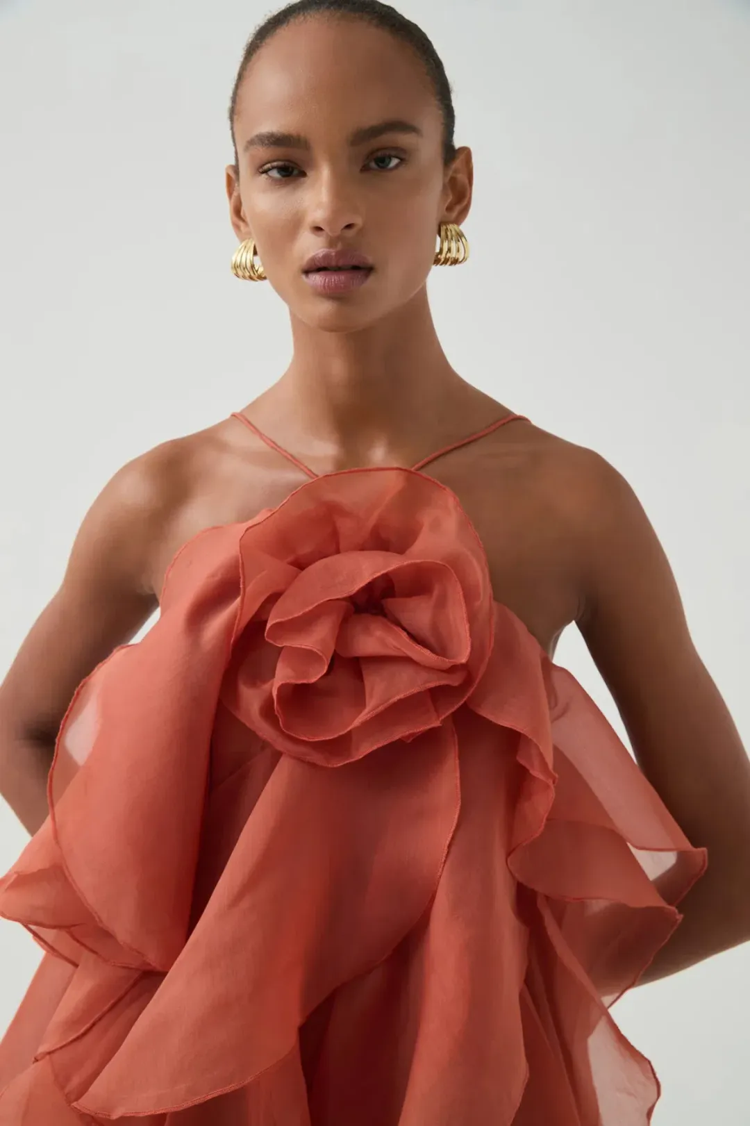 Aje Pandorea Layered Maxi Dress Coral Clay Size 6 for rent on The Volte - main image