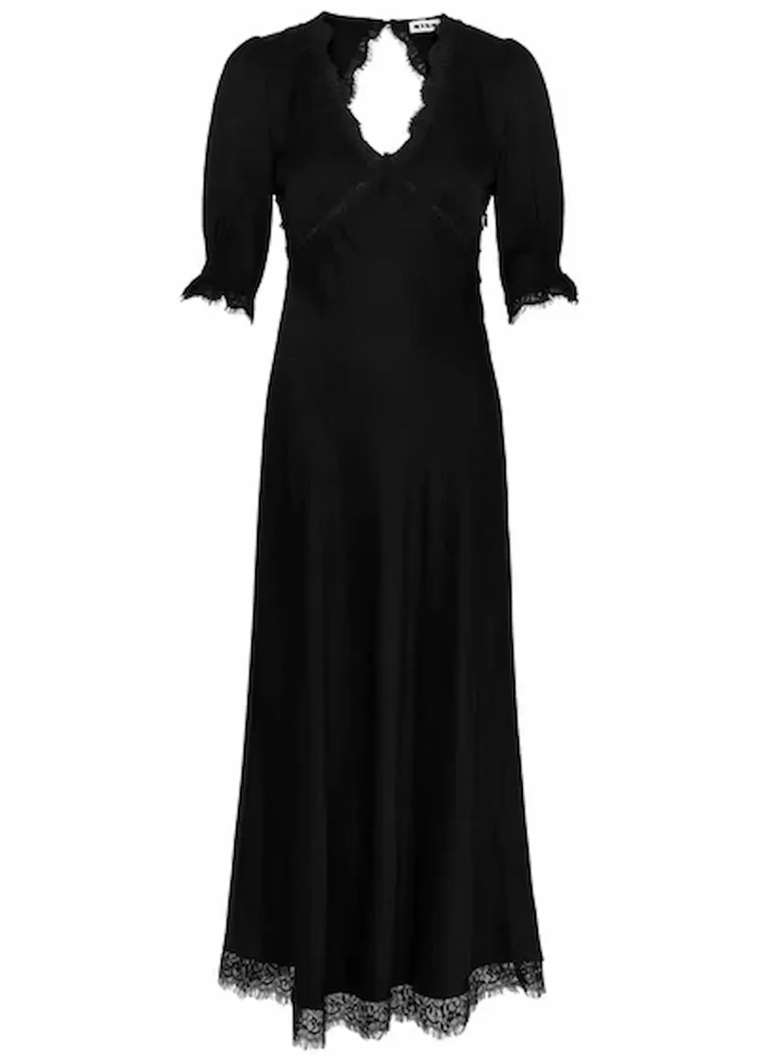 Rixo Annina Satin Midi Dress Black Size AU 12 for rent on The Volte - main image