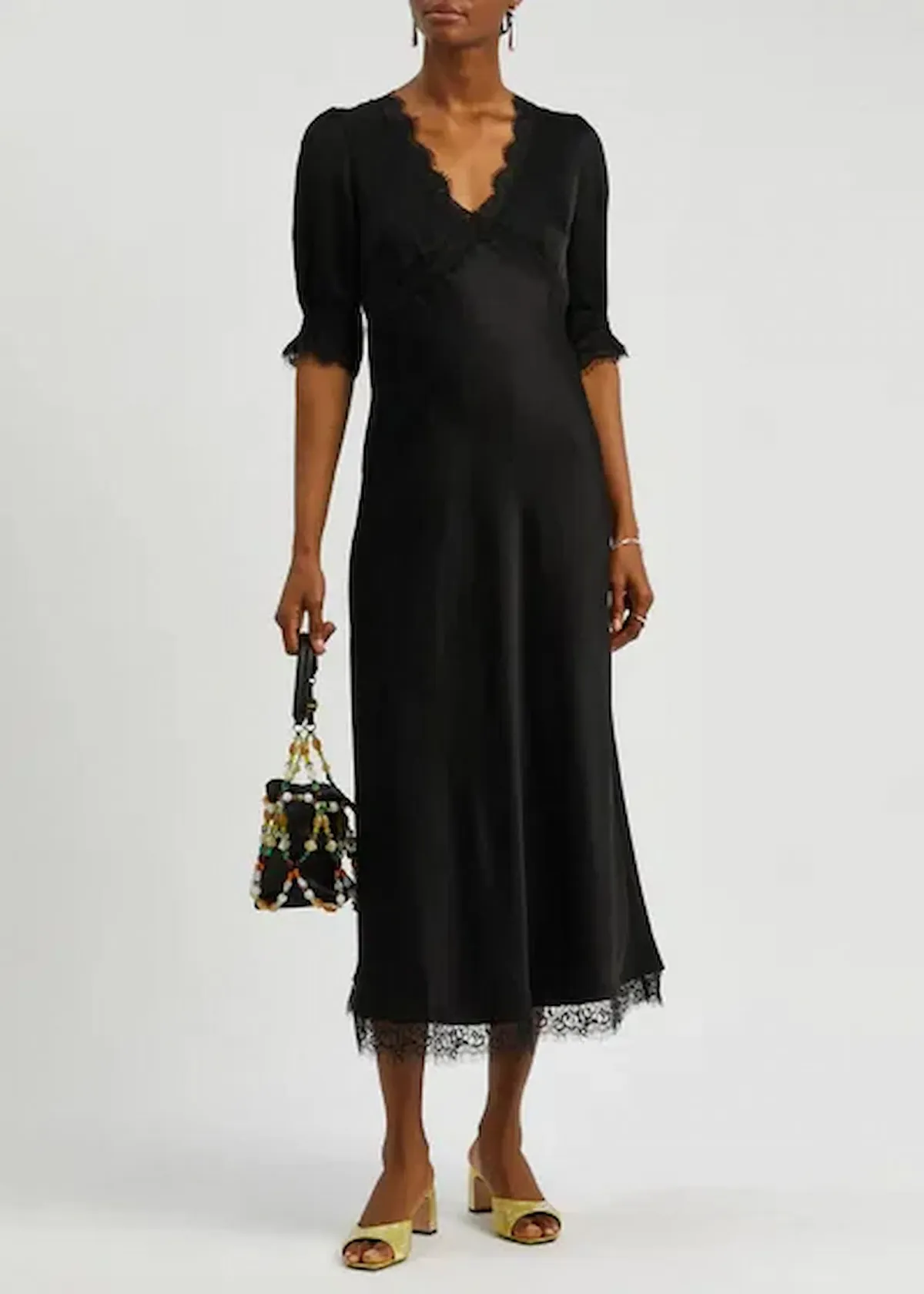 Rixo Annina Satin Midi Dress Black Size AU 12 - Image 1