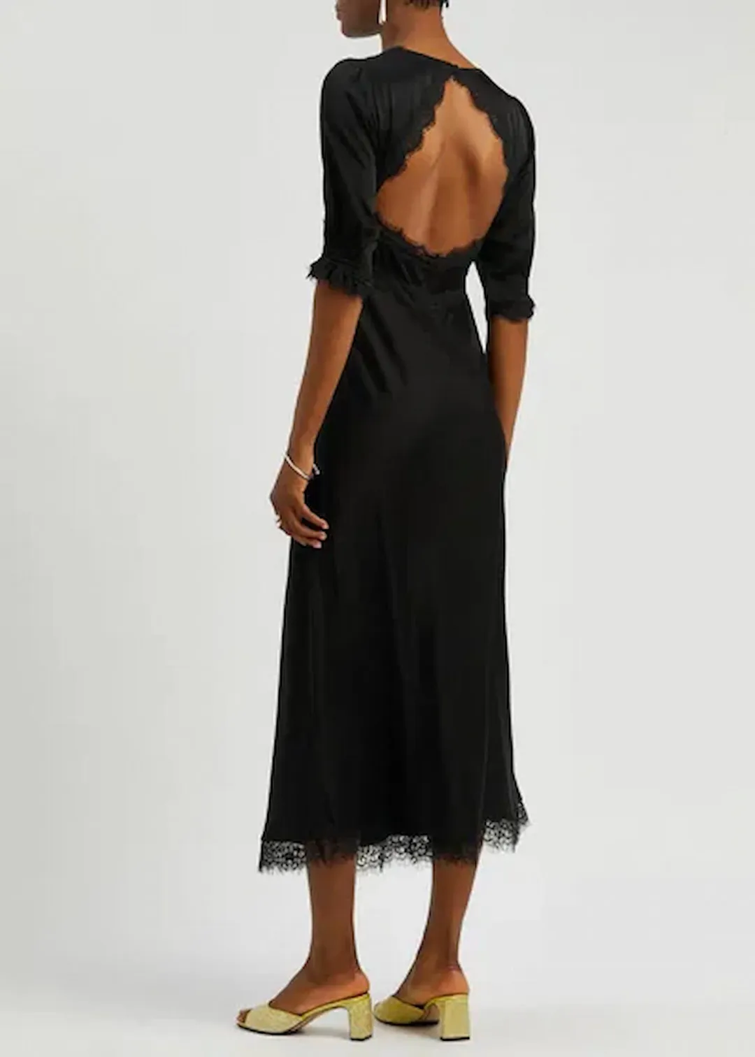 Rixo Annina Satin Midi Dress Black Size AU 12 for rent on The Volte - main image