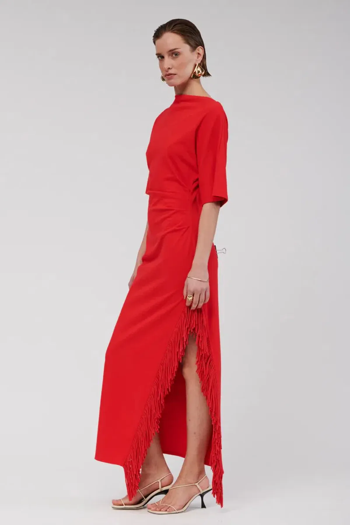 Suboo Carmen Batwing Fringe Maxi Dress Red Size AU 10 - Image 3