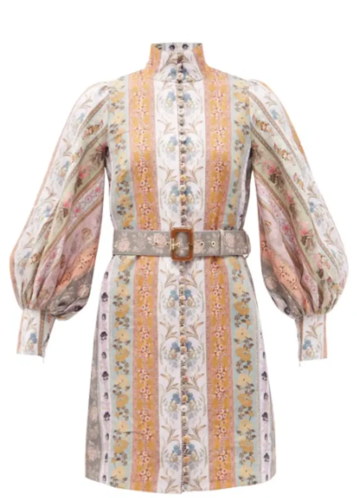 ZIMMERMANN Luminous stripe patchwork-print linen mini dress AU 10 for rent on The Volte - main image