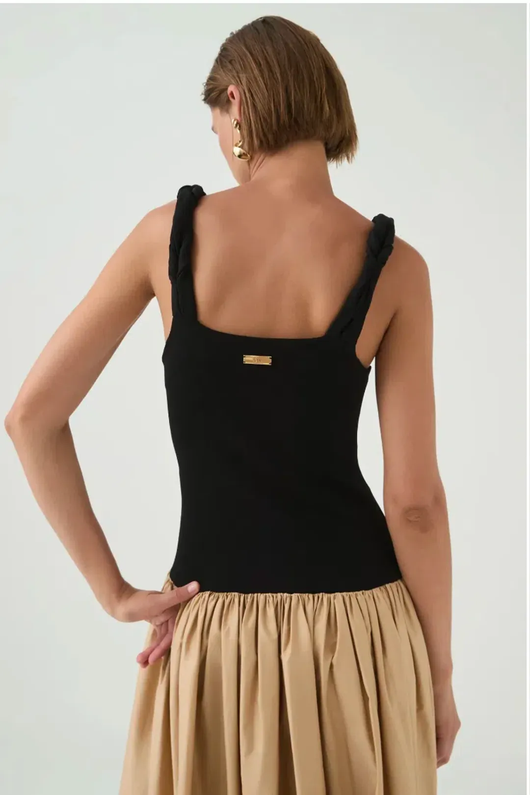Aje Halcyon Knit Midi Dress Black/Sand Brown Size AU 8 for rent on The Volte - main image