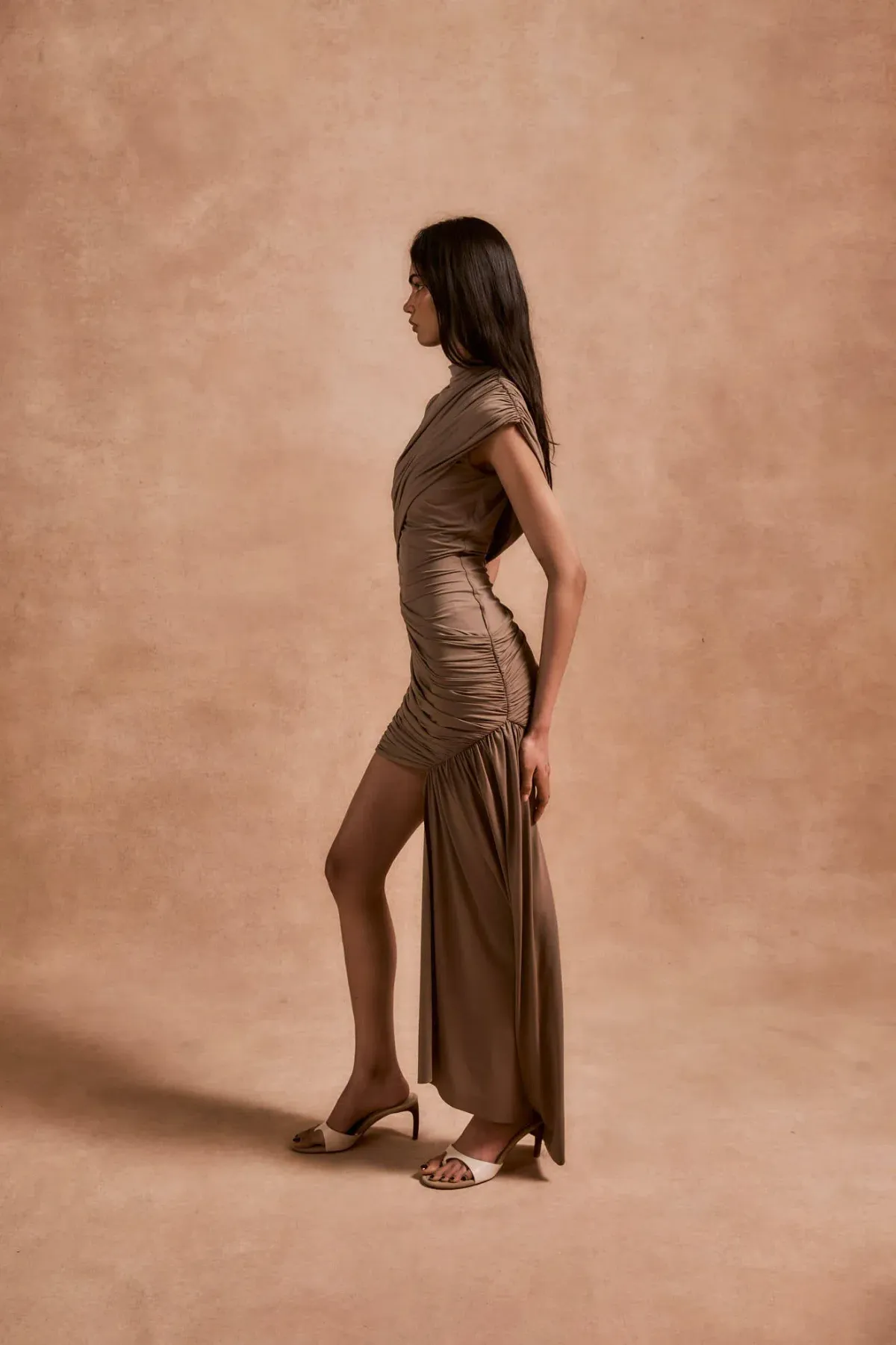 De La Vali Ravenna Mini Dress Taupe Size 6 - Image 4