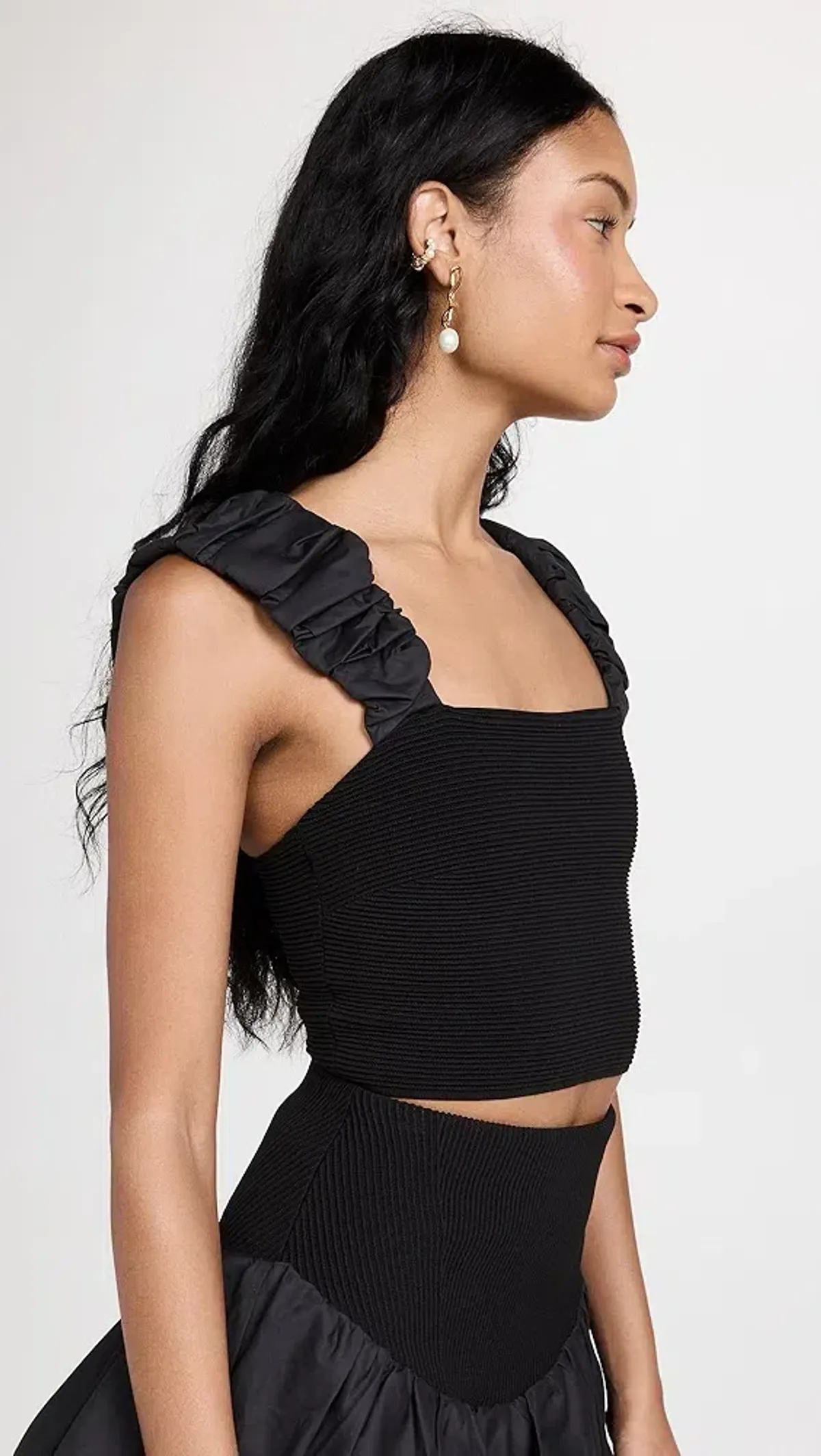 Aje Allard Ruched Strap Knit Top & Turner Bubble Skirt Set Black Size 6 - Image 3