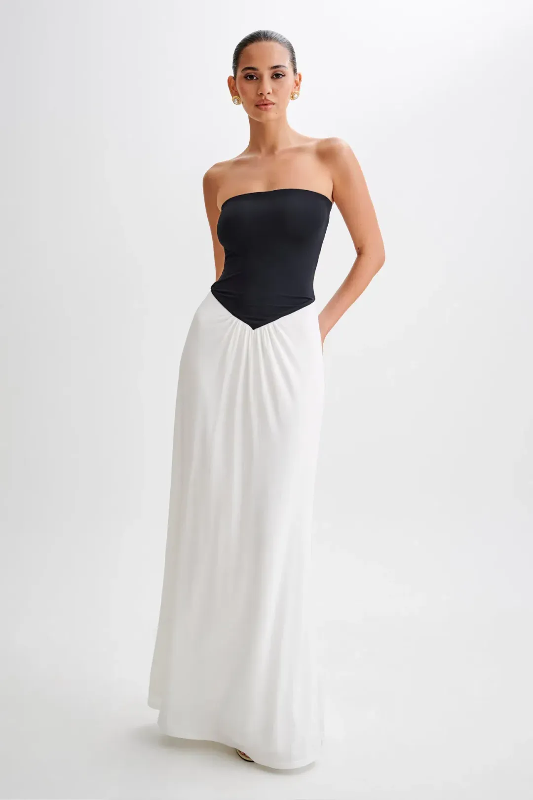 Meshki Ruby Strapless Slinky Maxi Dress White Size 4 for rent on The Volte - main image