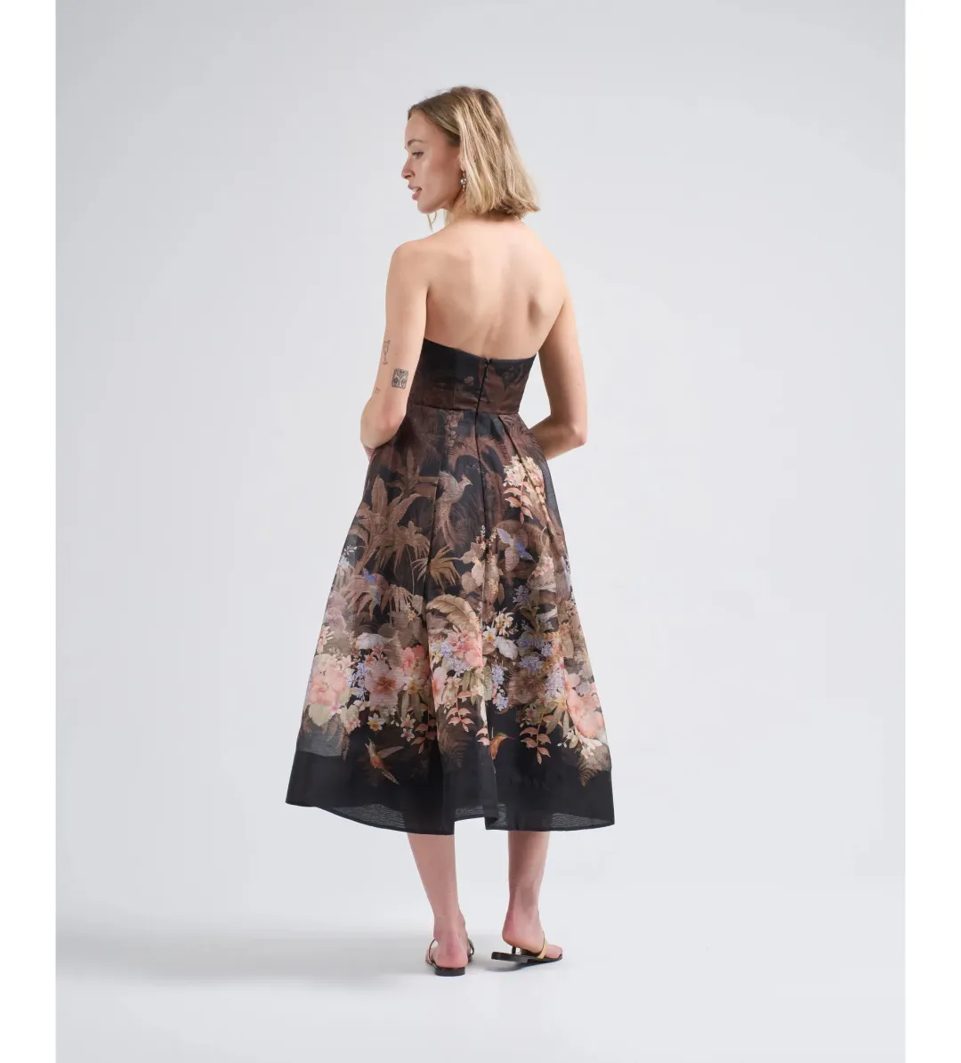 Zimmerman Illuminate Draped Mini Dress Black Tropical Size AU 10 for rent on The Volte - main image