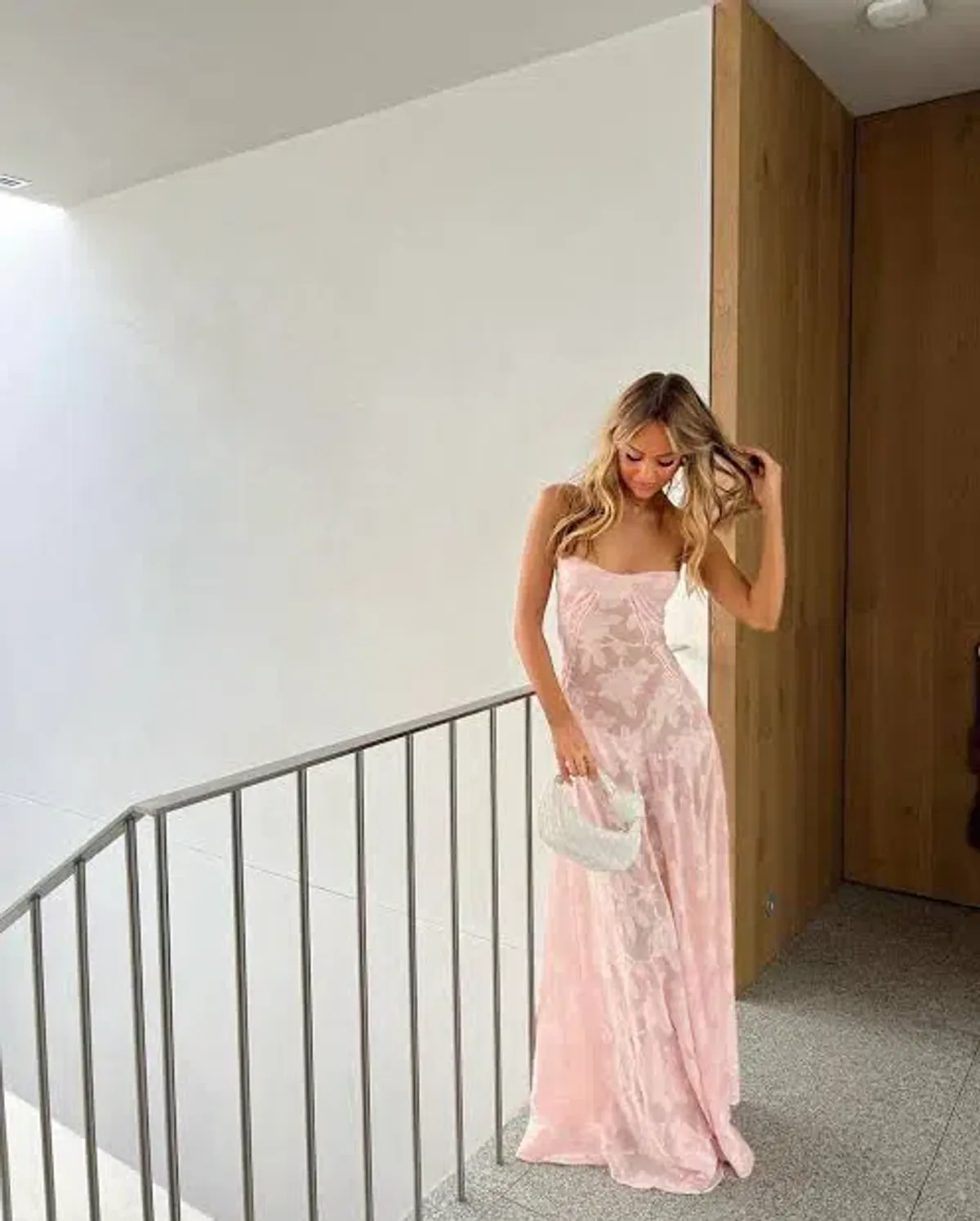 House Of CB Seren Floral Lace Back Maxi Dress Soft Pink Size S/AU 8 - Image 1