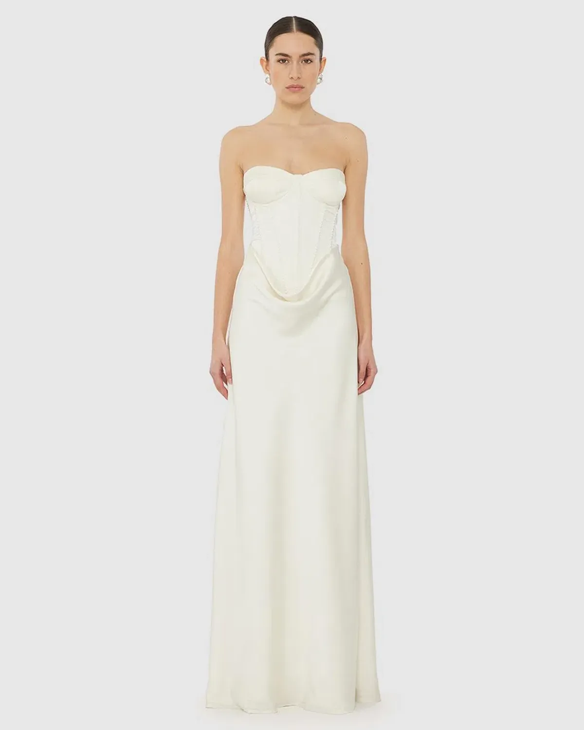 Rotate by Birger Christensen Satin Pearl Corset Dress in White Size 34 / AU 6 - Image 3