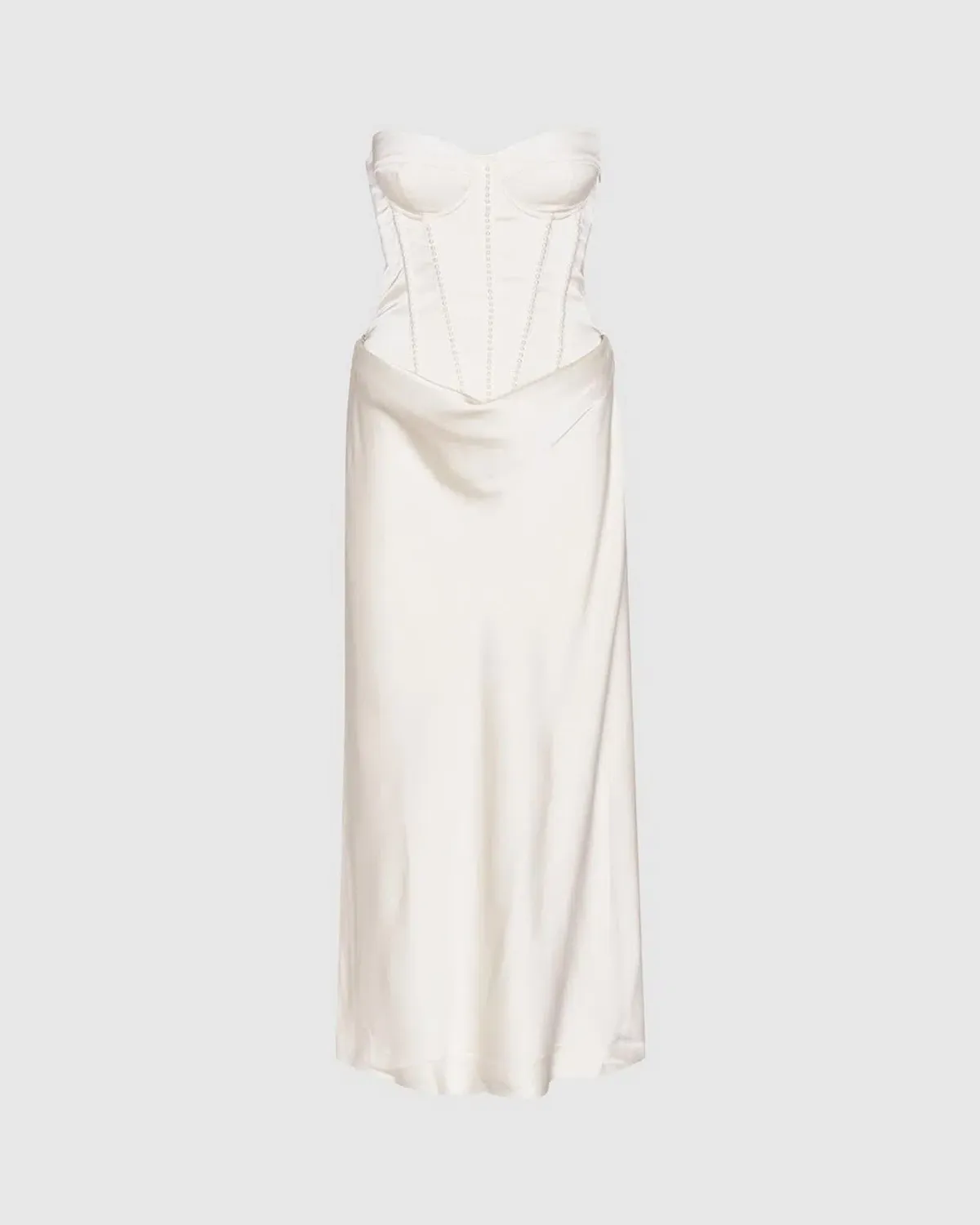 Rotate by Birger Christensen Satin Pearl Corset Dress in White Size 34 / AU 6 - Image 6