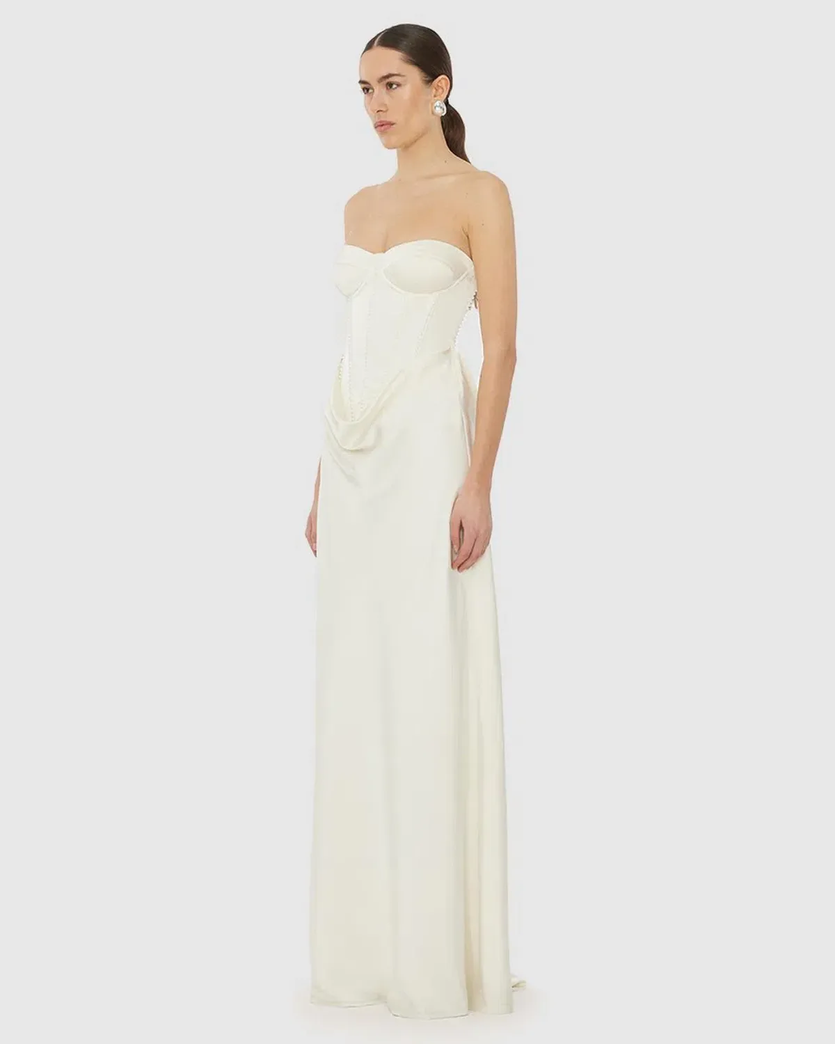 Rotate by Birger Christensen Satin Pearl Corset Dress in White Size 34 / AU 6 - Image 8