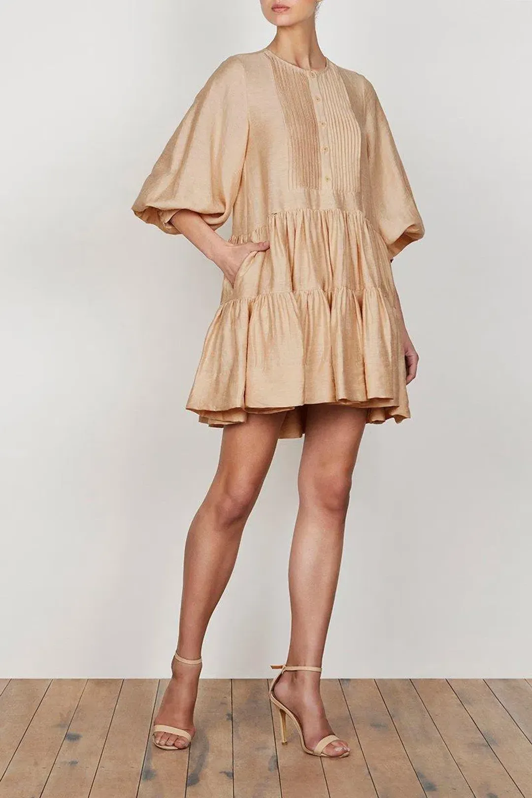 Shona Joy Savoye Linen Tuxedo Shirt Dress Biscuit Size10 for rent on The Volte - main image