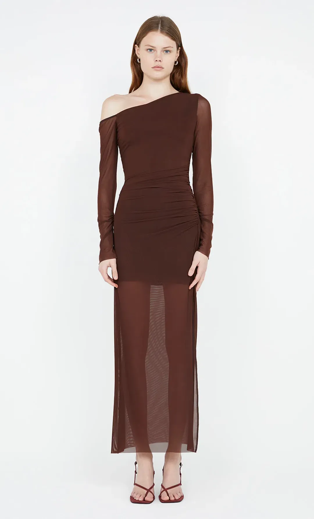 Bec & Bridge Fae Asym Long Sleeve Dress Cocoa Brown Size 10 for rent on The Volte - main image