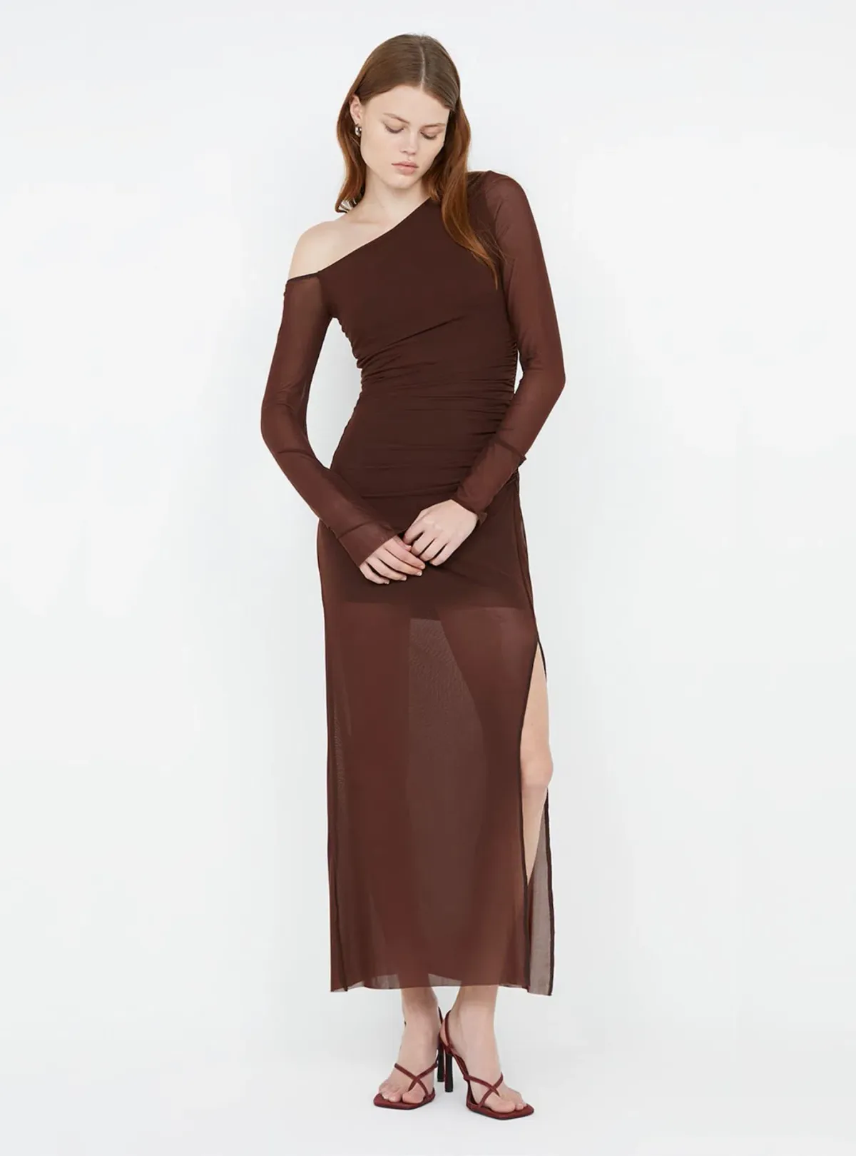 Bec & Bridge Fae Asym Long Sleeve Dress Cocoa Brown Size 10 - Image 1