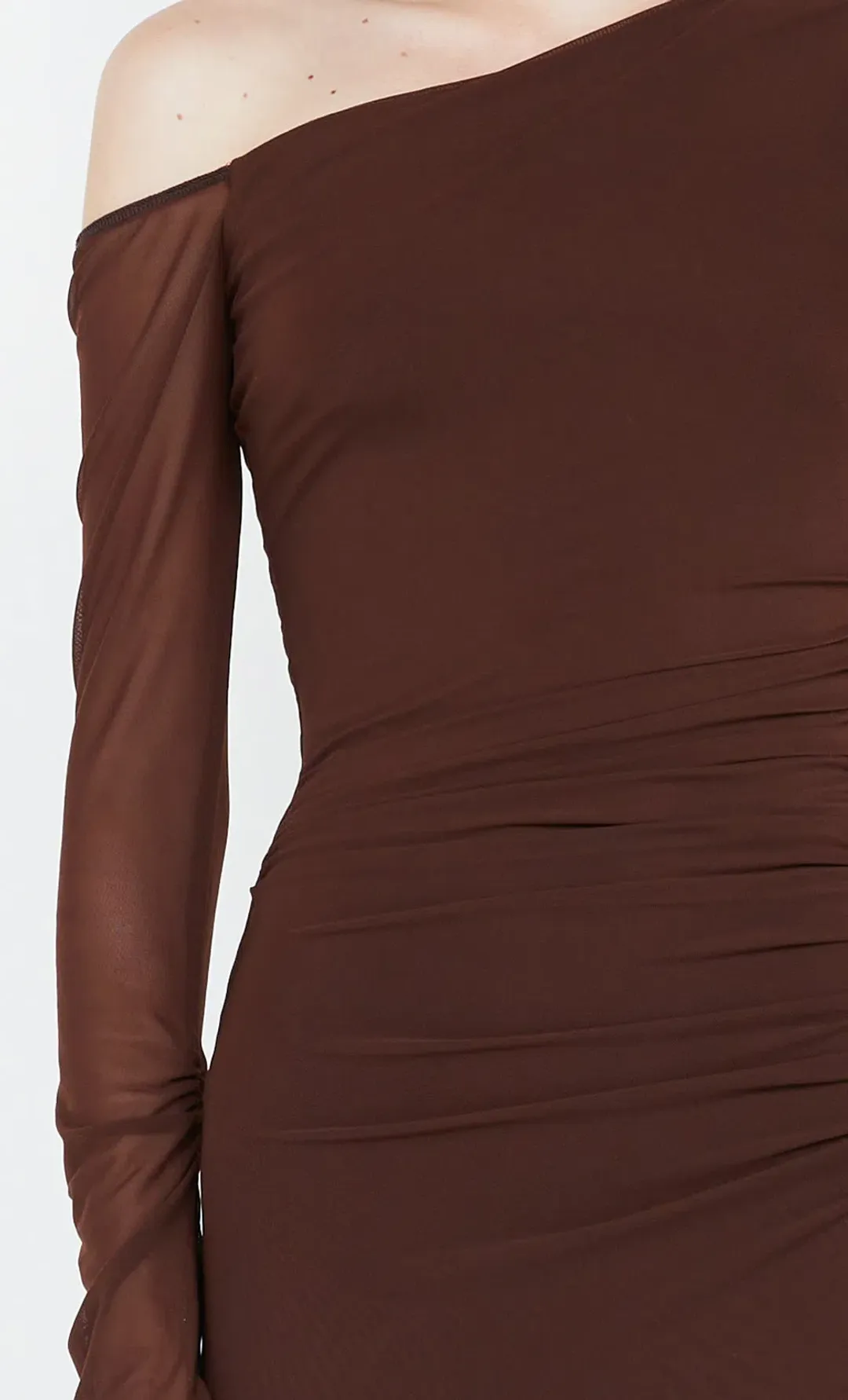Bec & Bridge Fae Asym Long Sleeve Dress Cocoa Brown Size 10 for rent on The Volte - main image