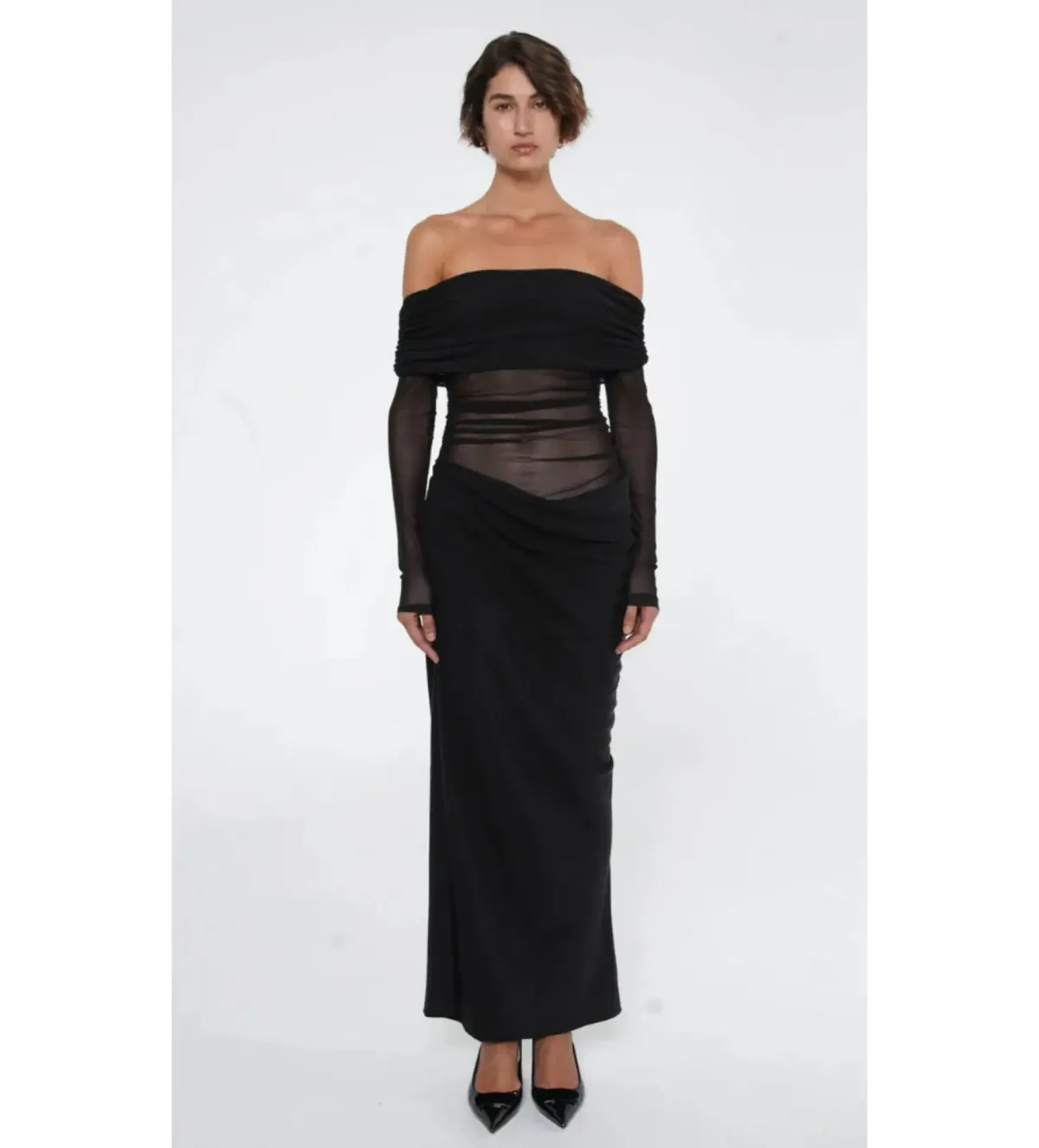 Benni Yasmin Off-Shoulder Maxi Dress Black Size AU 8 - Image 1