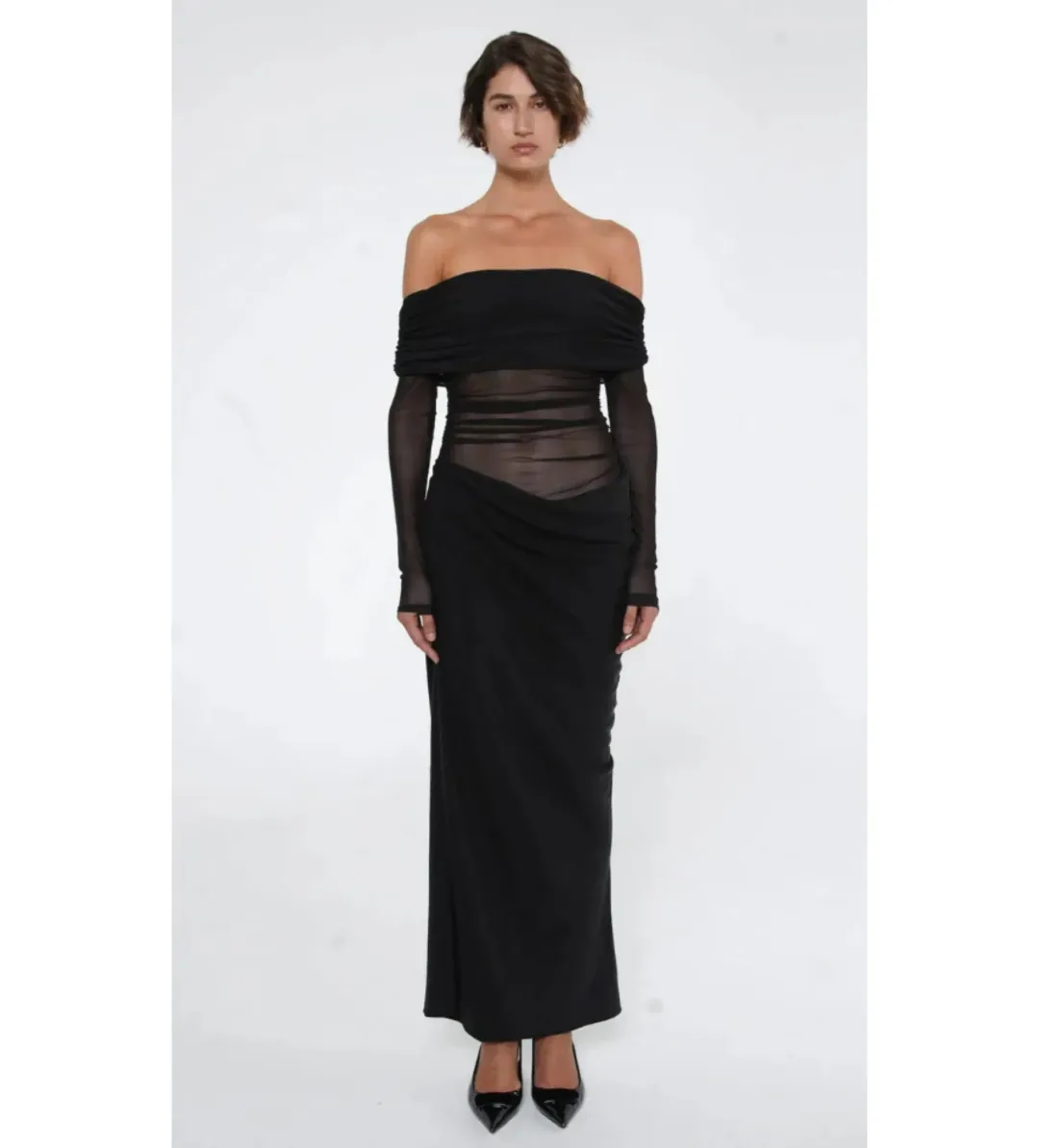 Benni Yasmin Off-Shoulder Maxi Dress Black Size AU 10 for rent on The Volte - main image