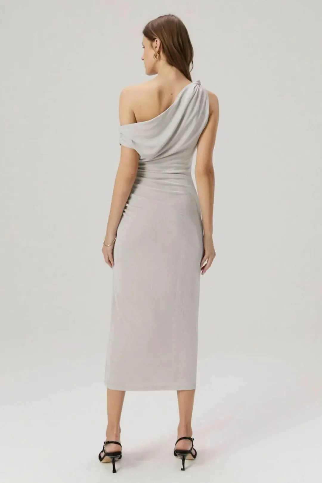 MISHA Nyra Midi Dress Silver Cloud Size 6/XS for rent on The Volte - main image