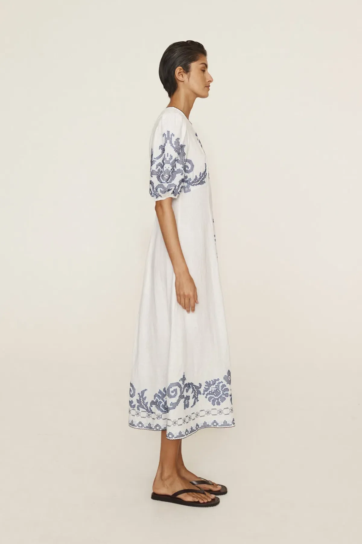 Alemais Hazel Embroidered Midi Dress White Print Size 14 - Image 4