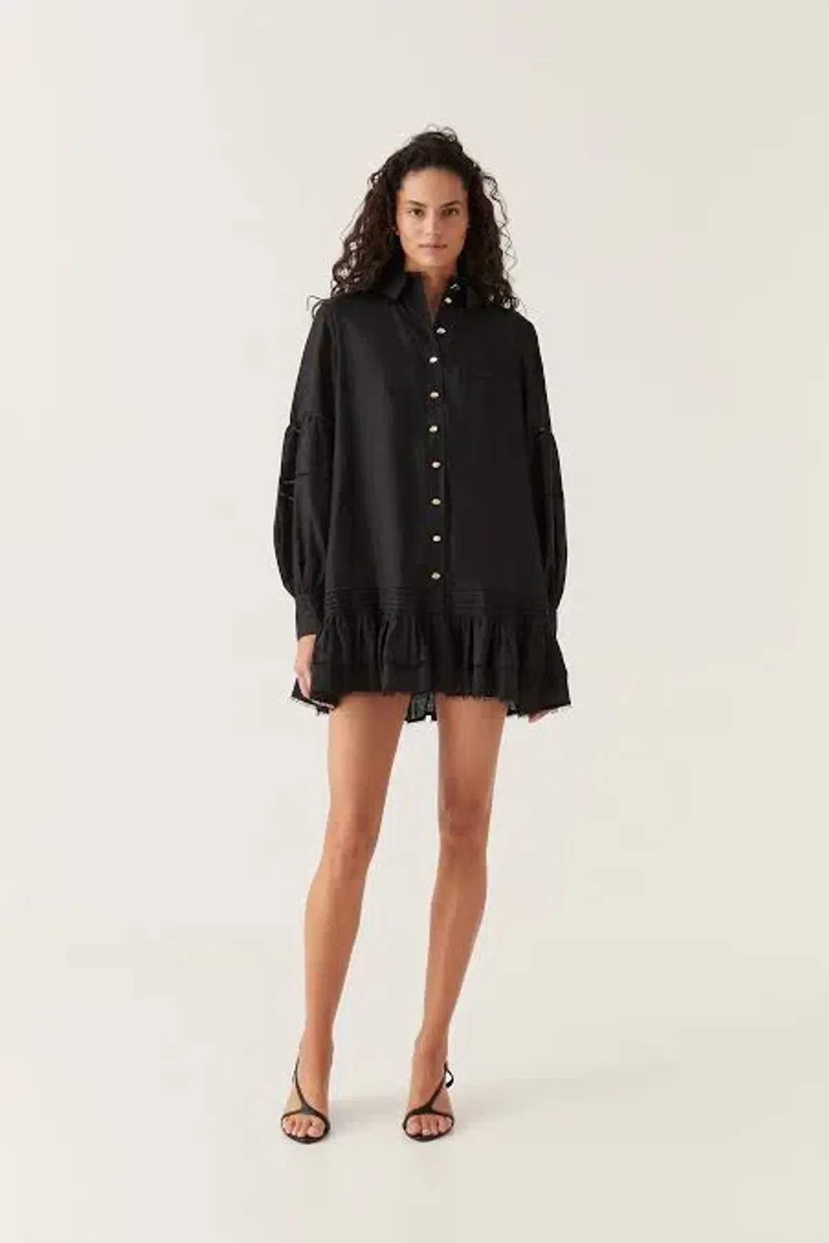 Aje Lotus Shirt Dress Mini Black Size AU 4 - Image 1